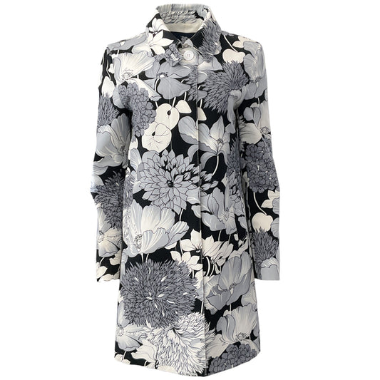 Burberry Grey / Black Floral Print Cotton Coat
