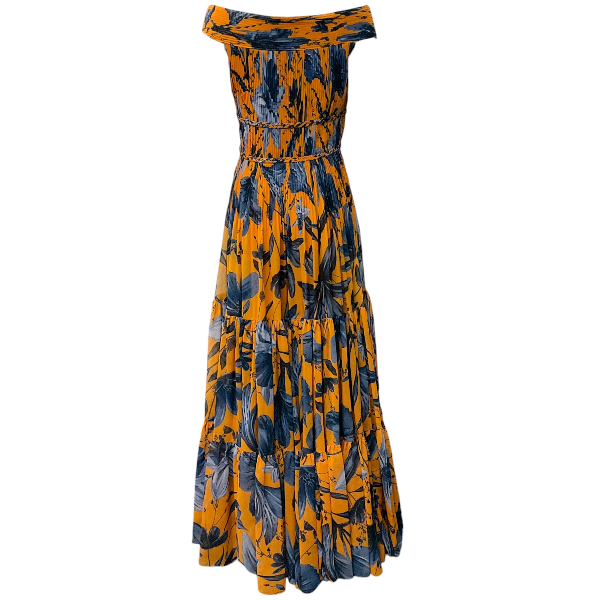 Andres Otalora Mustard Floral Print Magdalena Maxi Dress