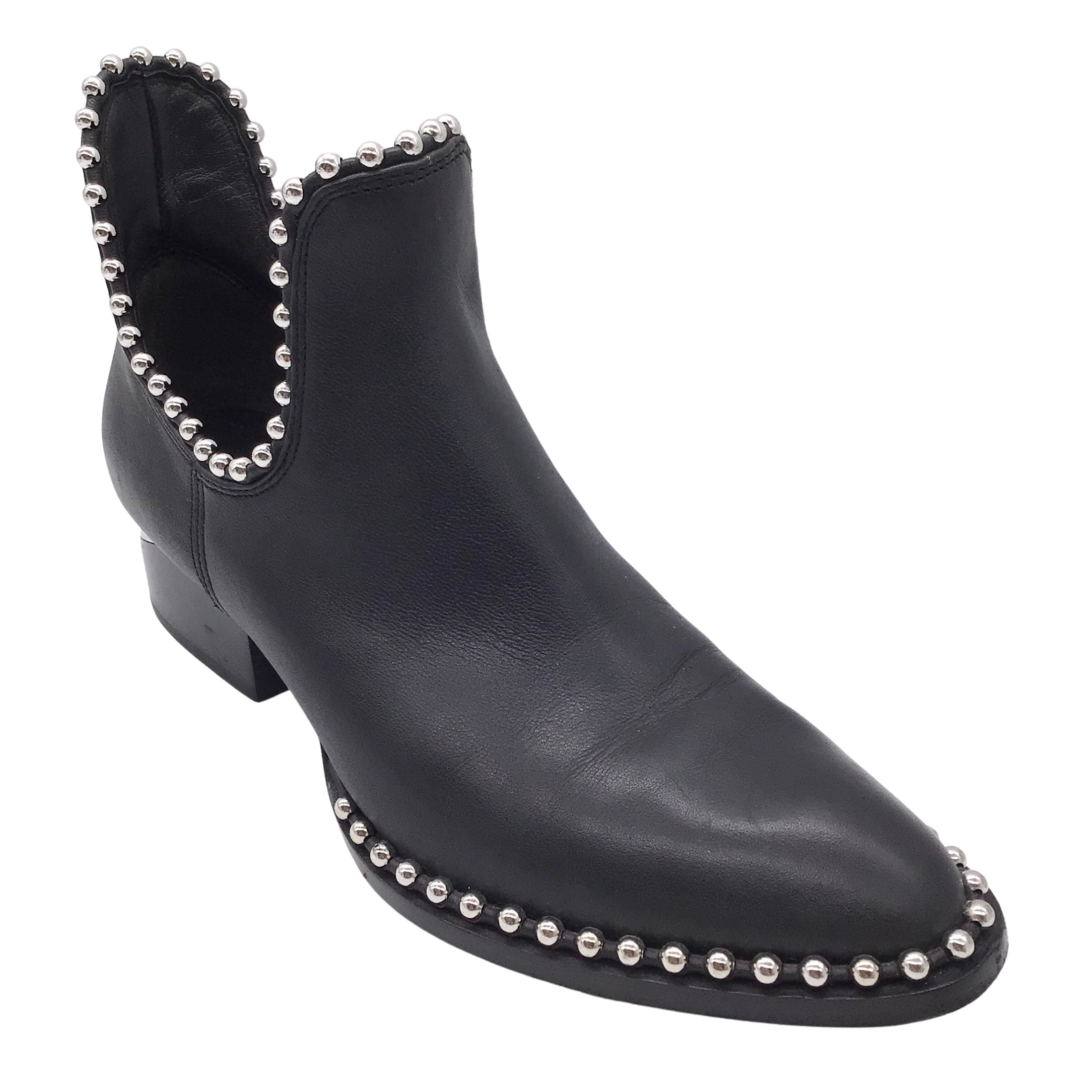Alexander Wang Black / Silver Studded Pull-On Leather Ankle Boots