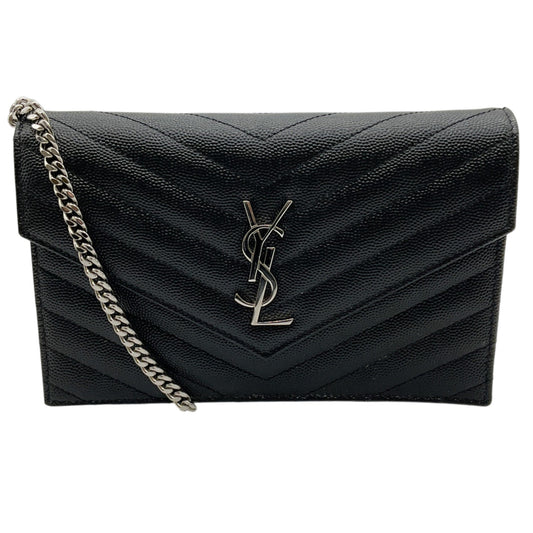 Saint Laurent Black Leather Envelope Wallet on Chain
