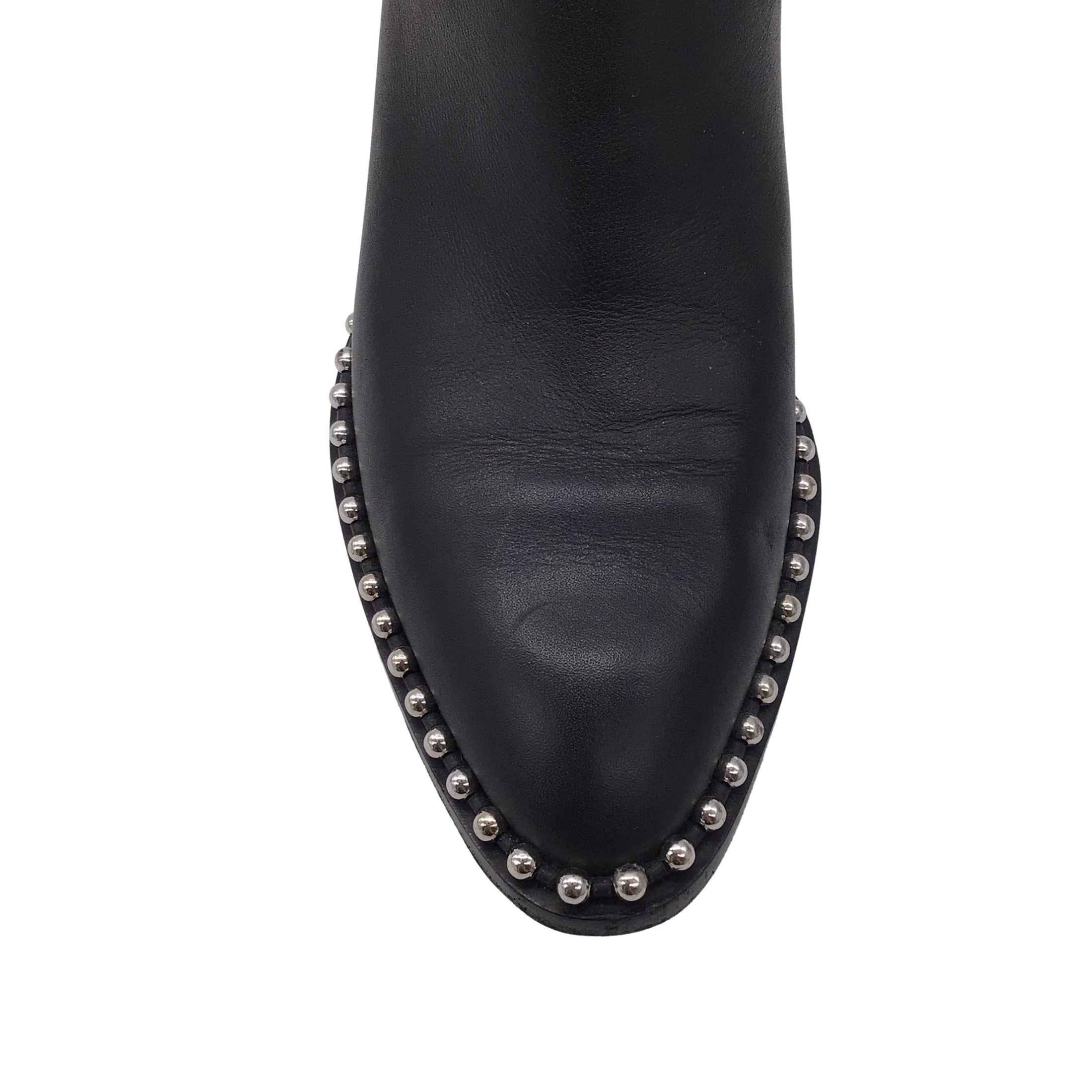 Alexander Wang Black / Silver Studded Pull-On Leather Ankle Boots