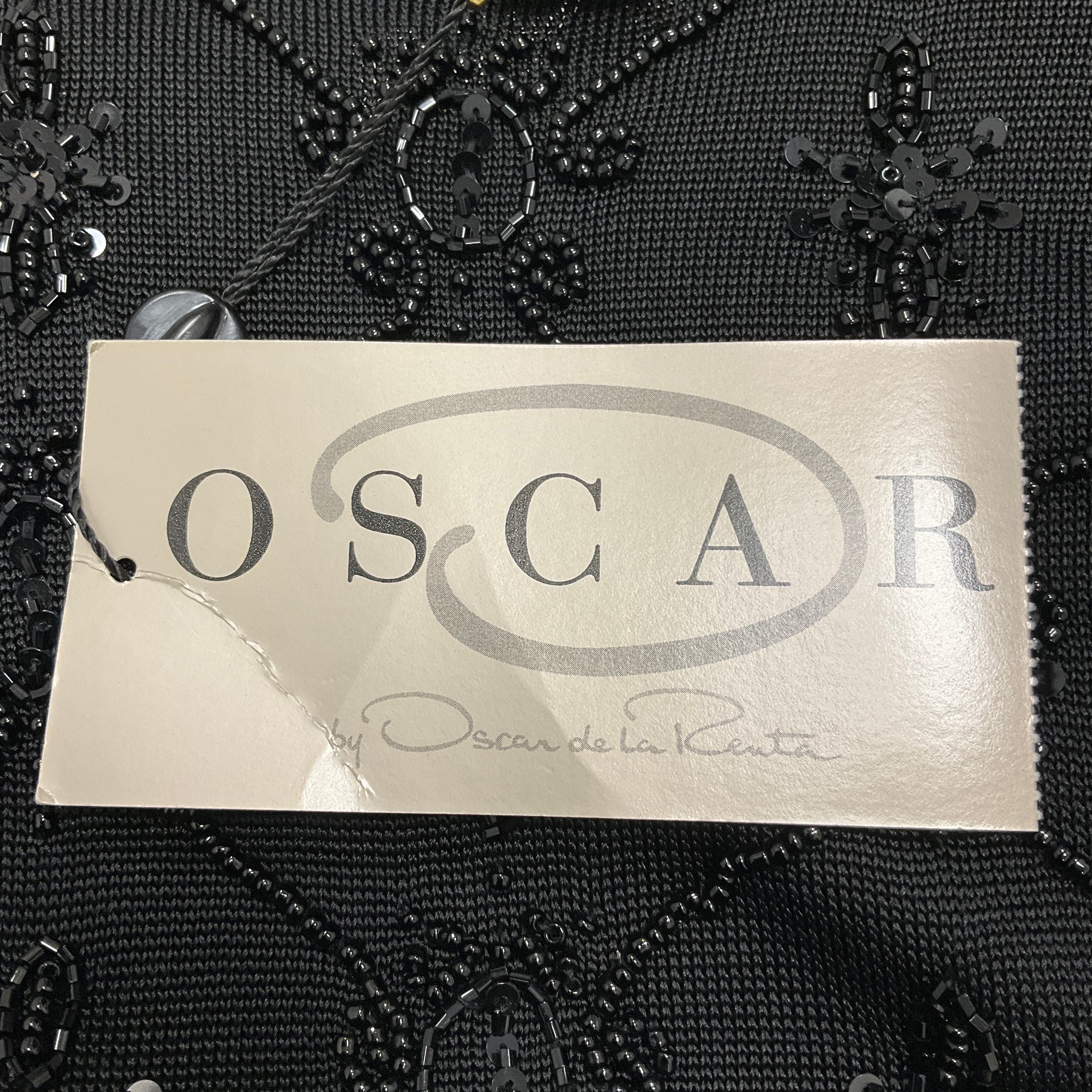 Oscar de la Renta Black Embellished Knit Top