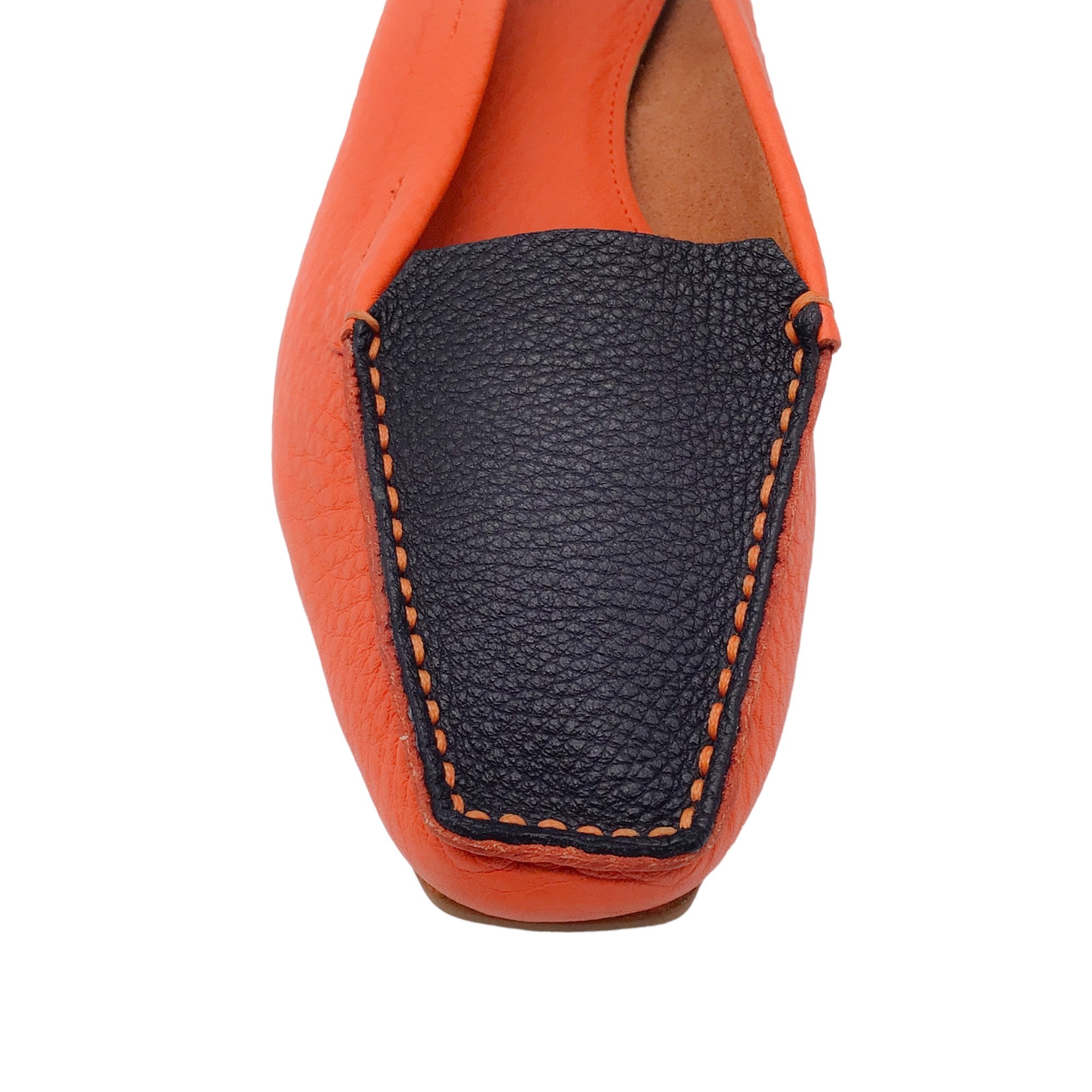 Jil Sander Orange / Black Pebbled Leather Loafers