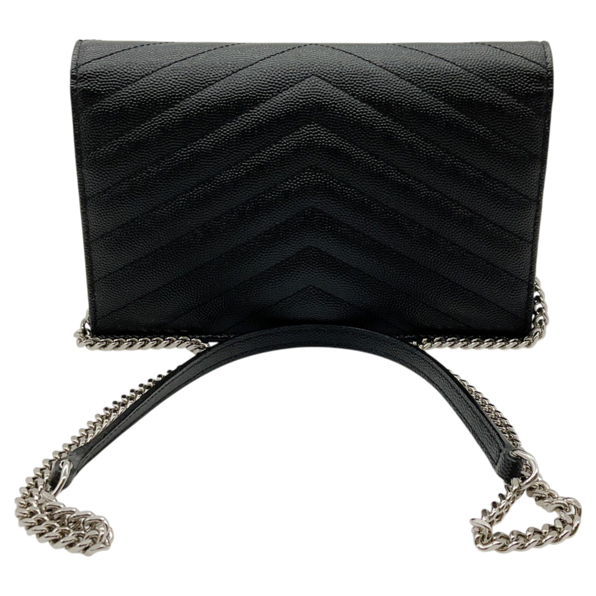 Saint Laurent Black Leather Envelope Wallet on Chain