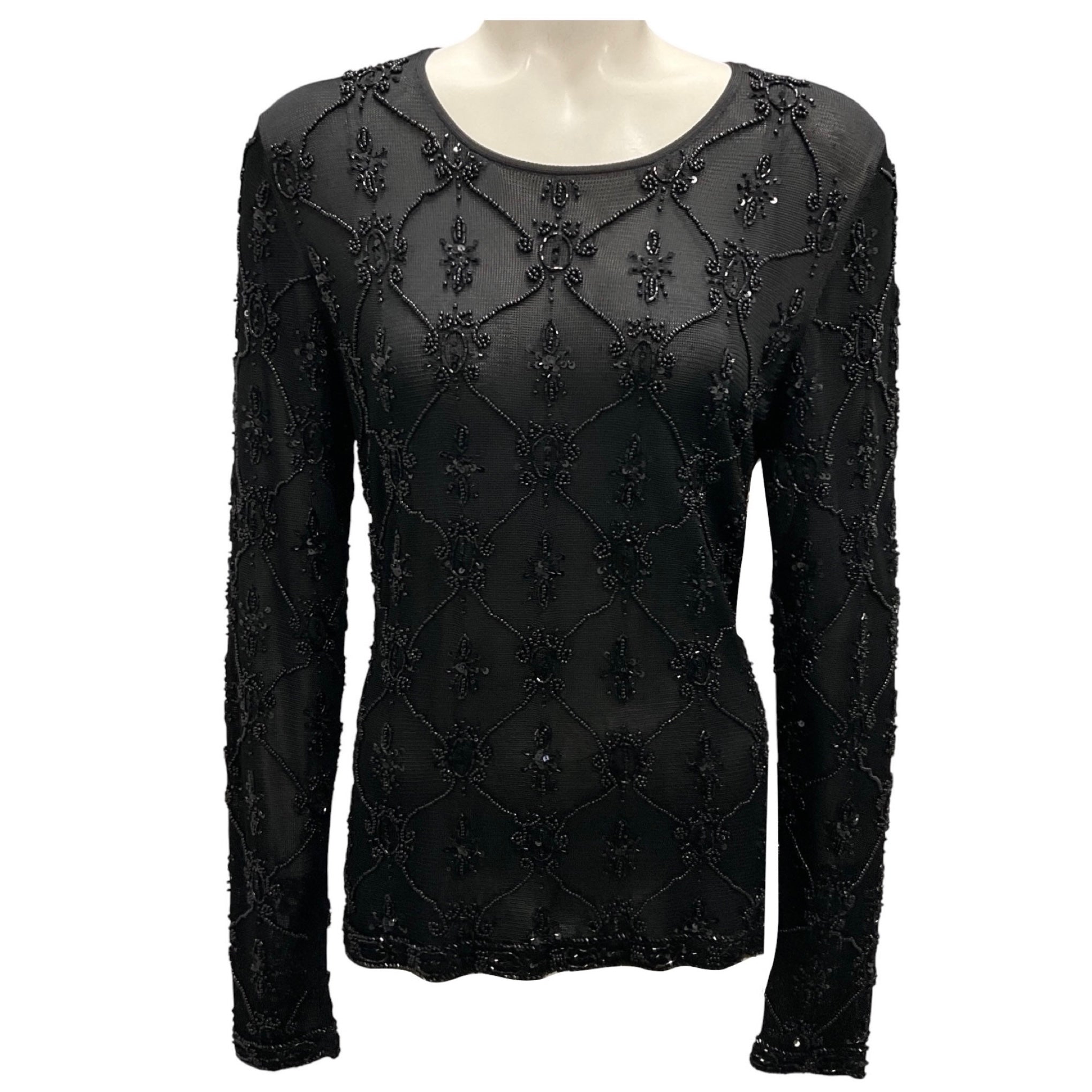 Oscar de la Renta Black Embellished Knit Top