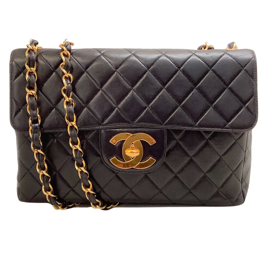 Chanel Vintage 1990's Black Leather Jumbo Flap Bag