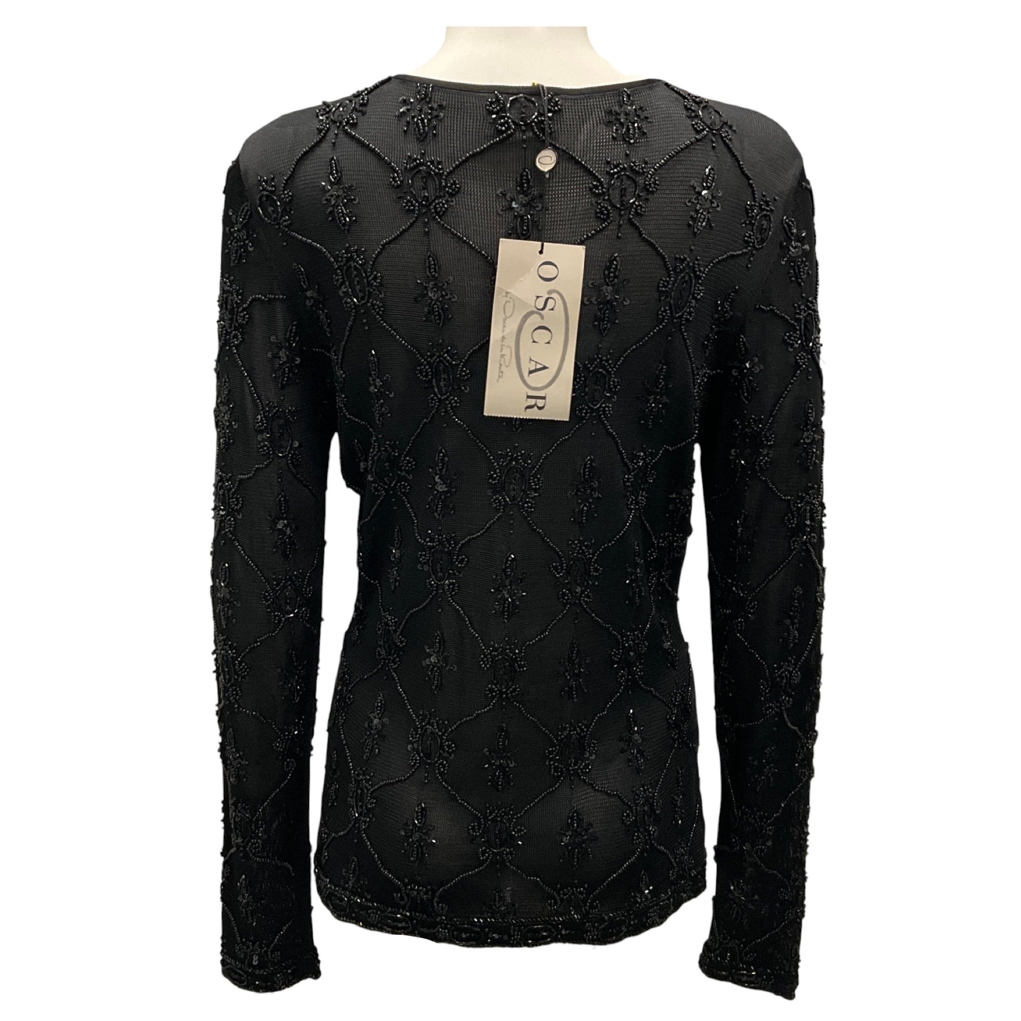 Oscar de la Renta Black Embellished Knit Top
