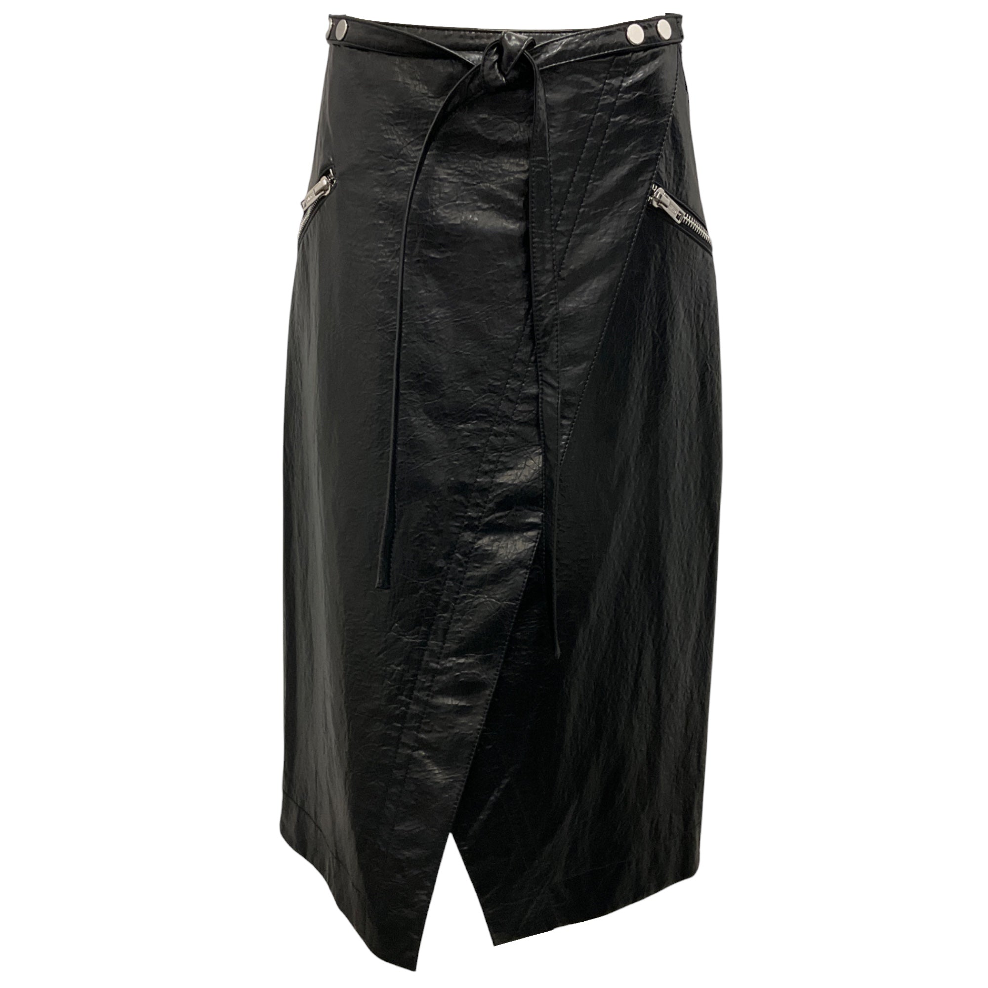 3.1 Phillip Lim Black Faux Leather Moto Wrap Skirt