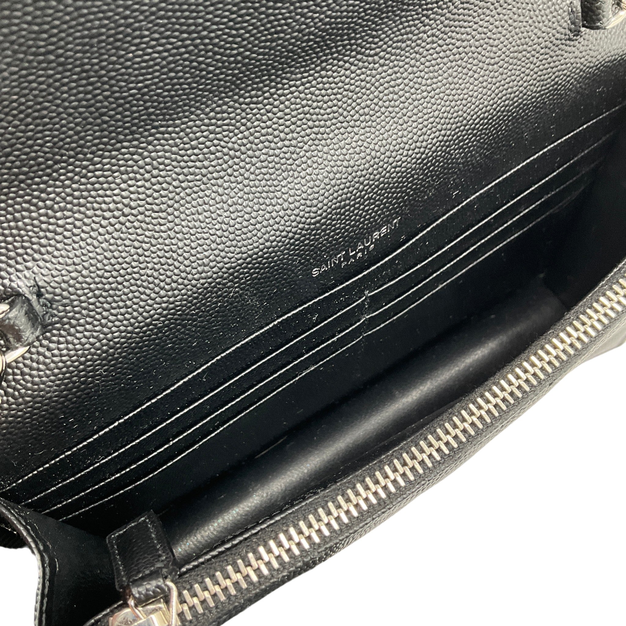 Saint Laurent Black Leather Envelope Wallet on Chain