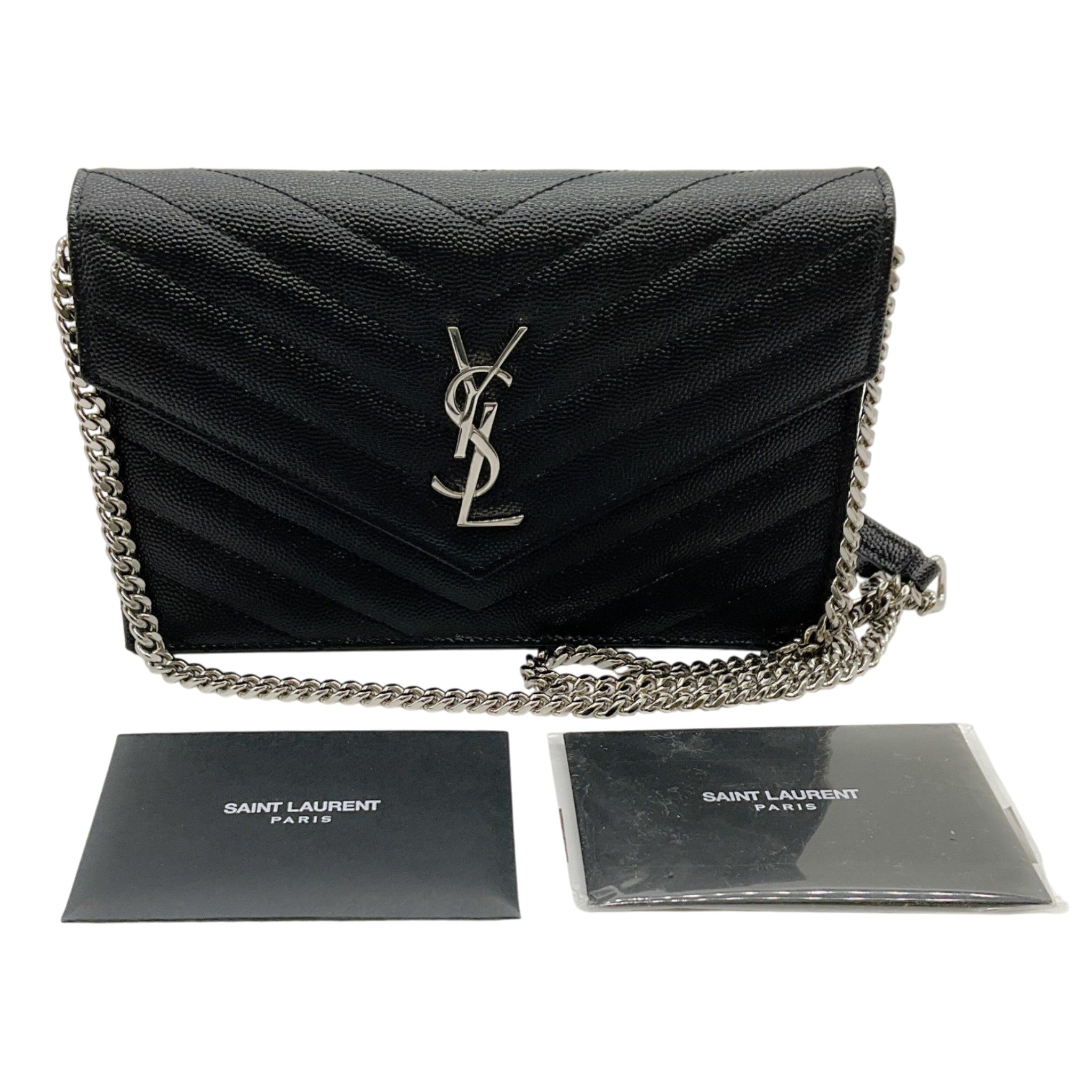 Saint Laurent Black Leather Envelope Wallet on Chain