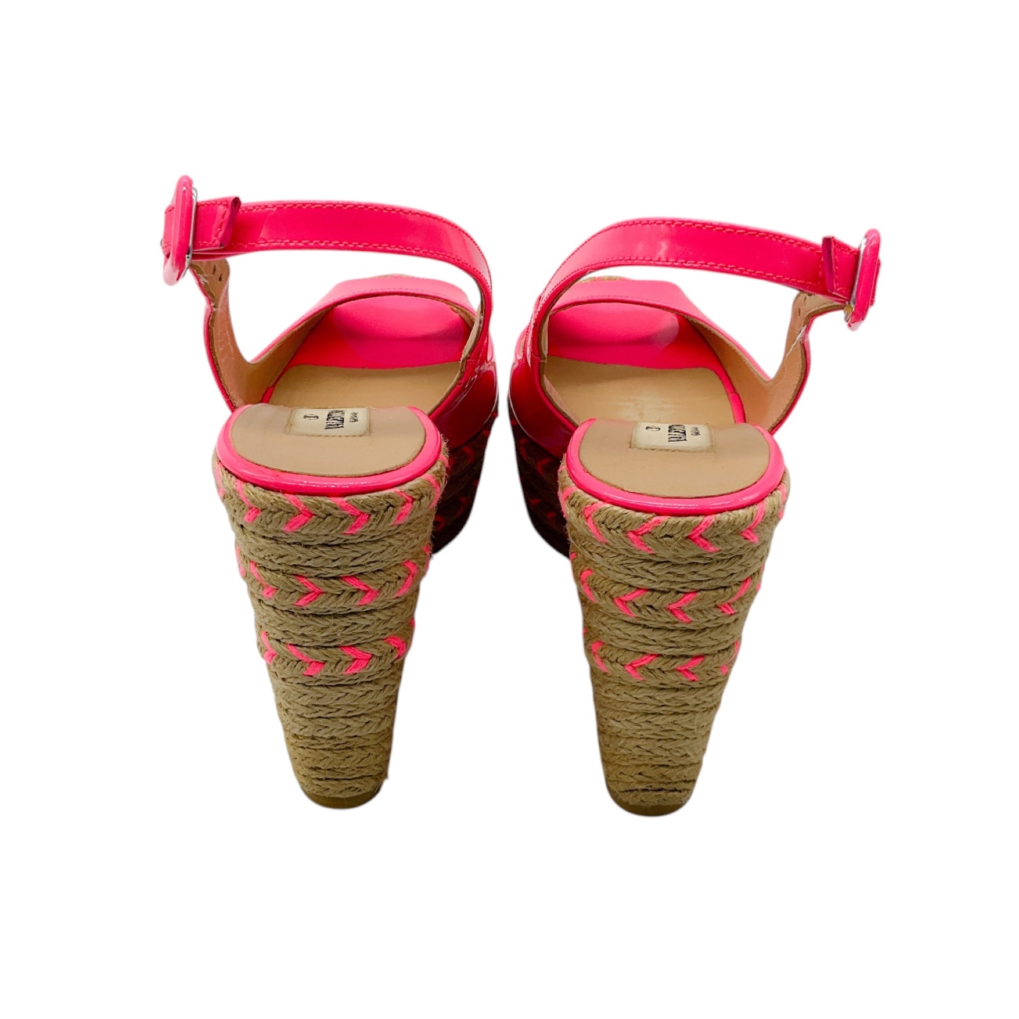 Valentino Neon Pink Patent Leather Espadrille Slingback Wedge Sandals