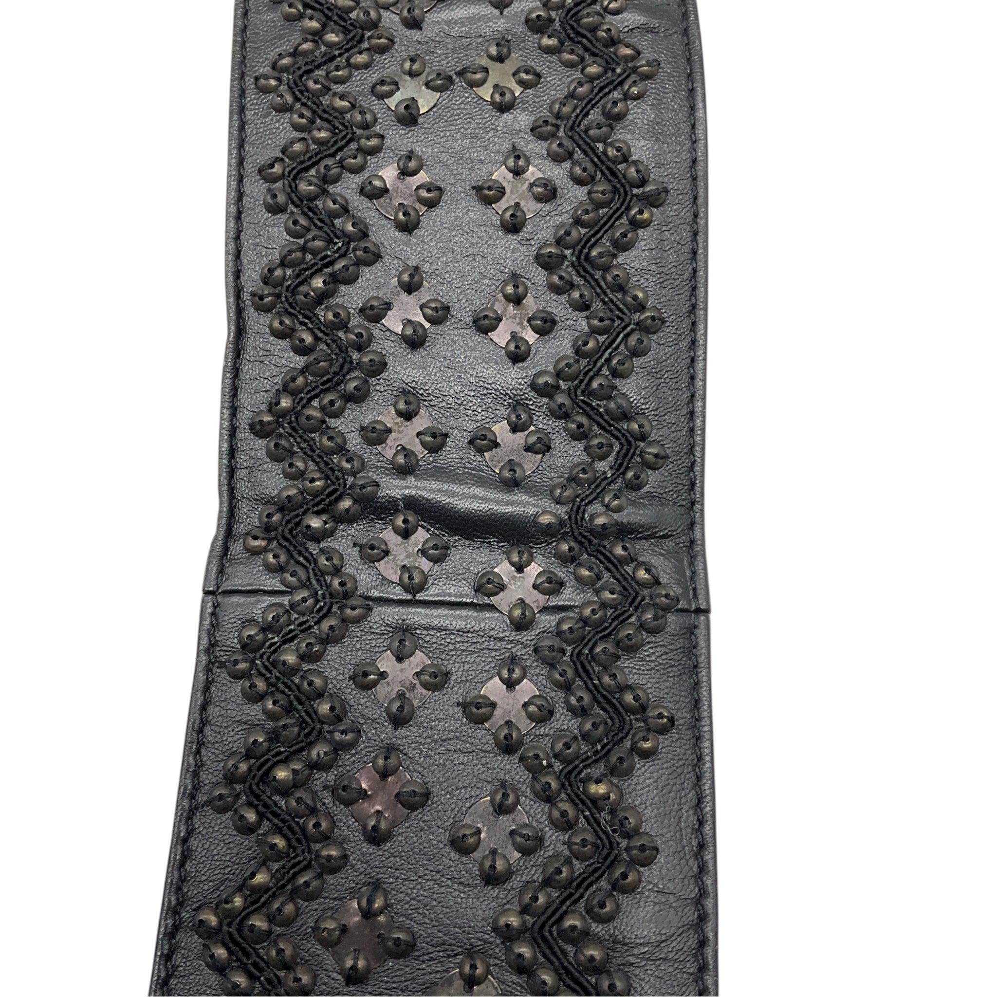 Oscar de la Renta Black Embellished and Embroidered Wide Leather Belt