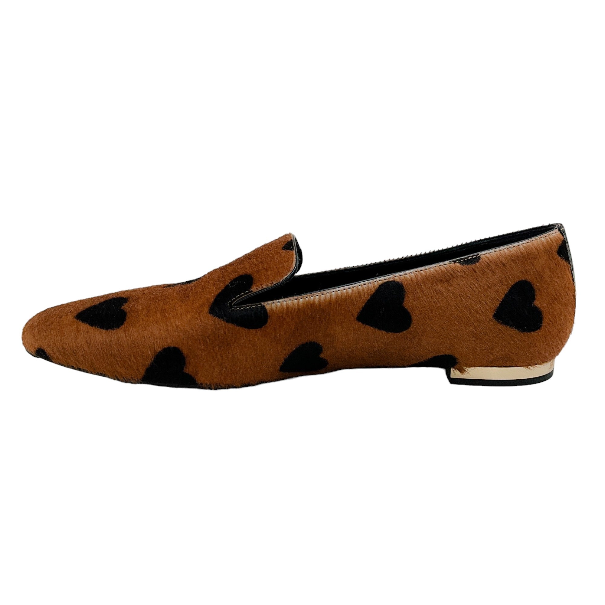 Burberry Prorsum Brown Pony Flats with Black Hearts