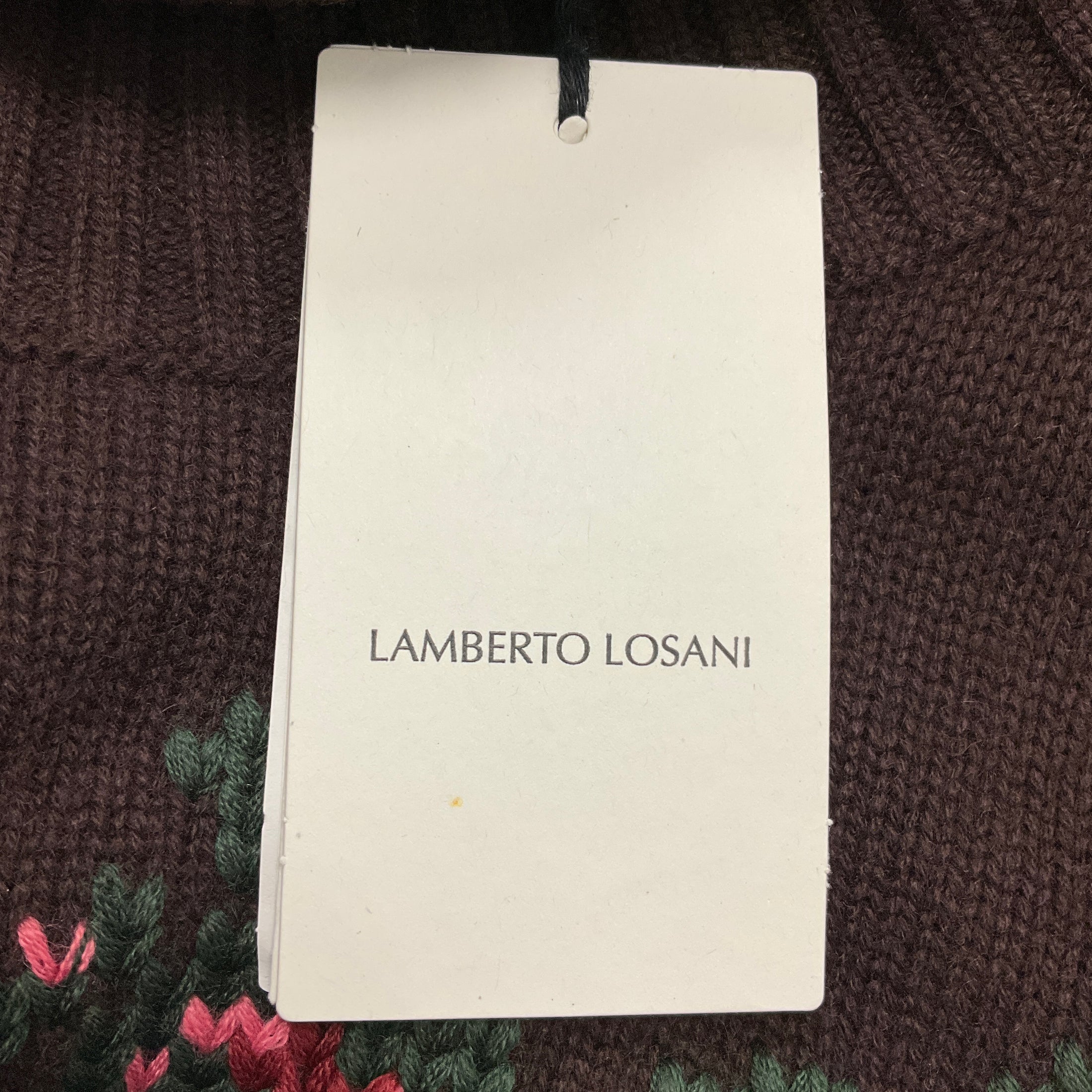 Lamberto Losani Brown Multi Floral Cashmere Knit Turtleneck Sweater