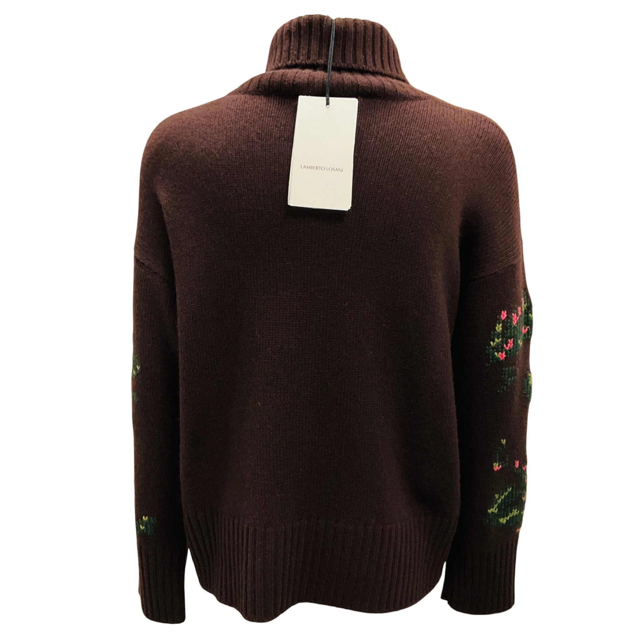 Lamberto Losani Brown Multi Floral Cashmere Knit Turtleneck Sweater