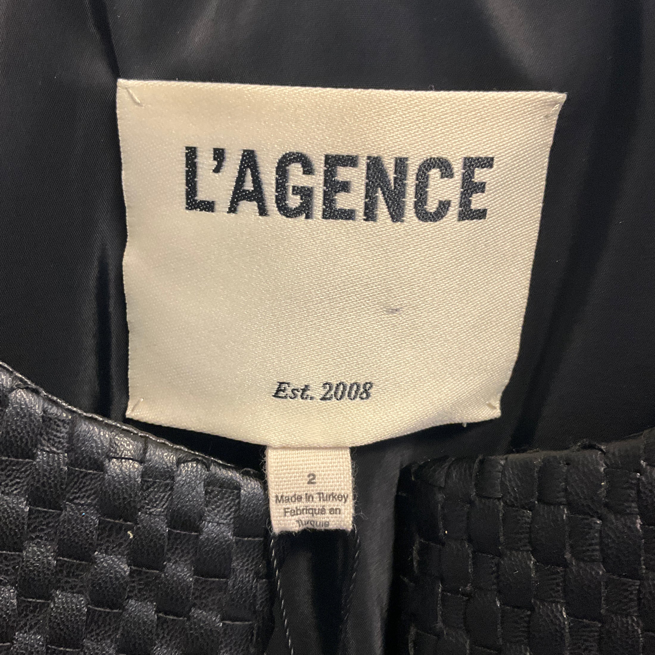 L'Agence Black Basketweave Faux Leather Jacket