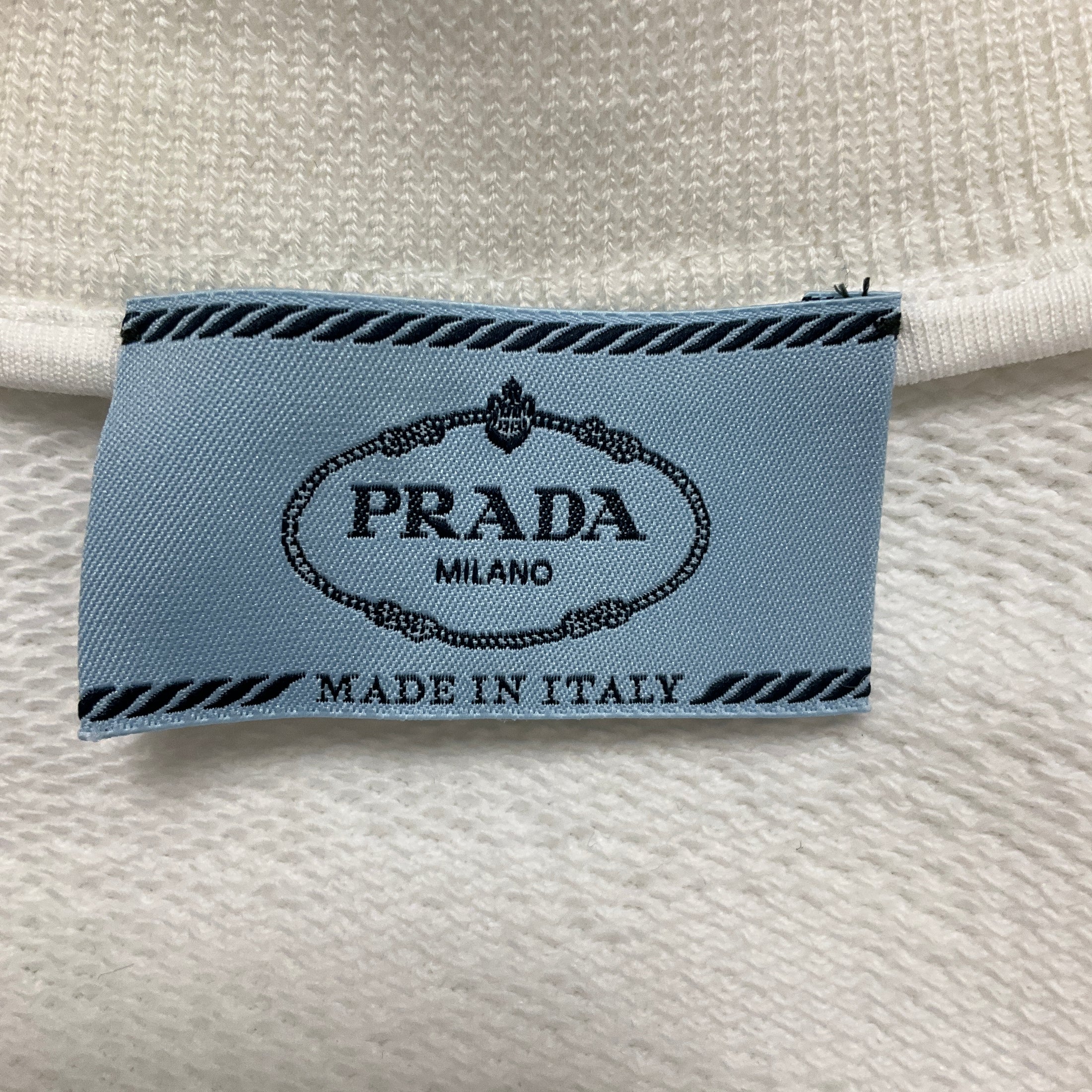 Prada White Logo Detail Zip Front Terrycloth Bomber Jacket