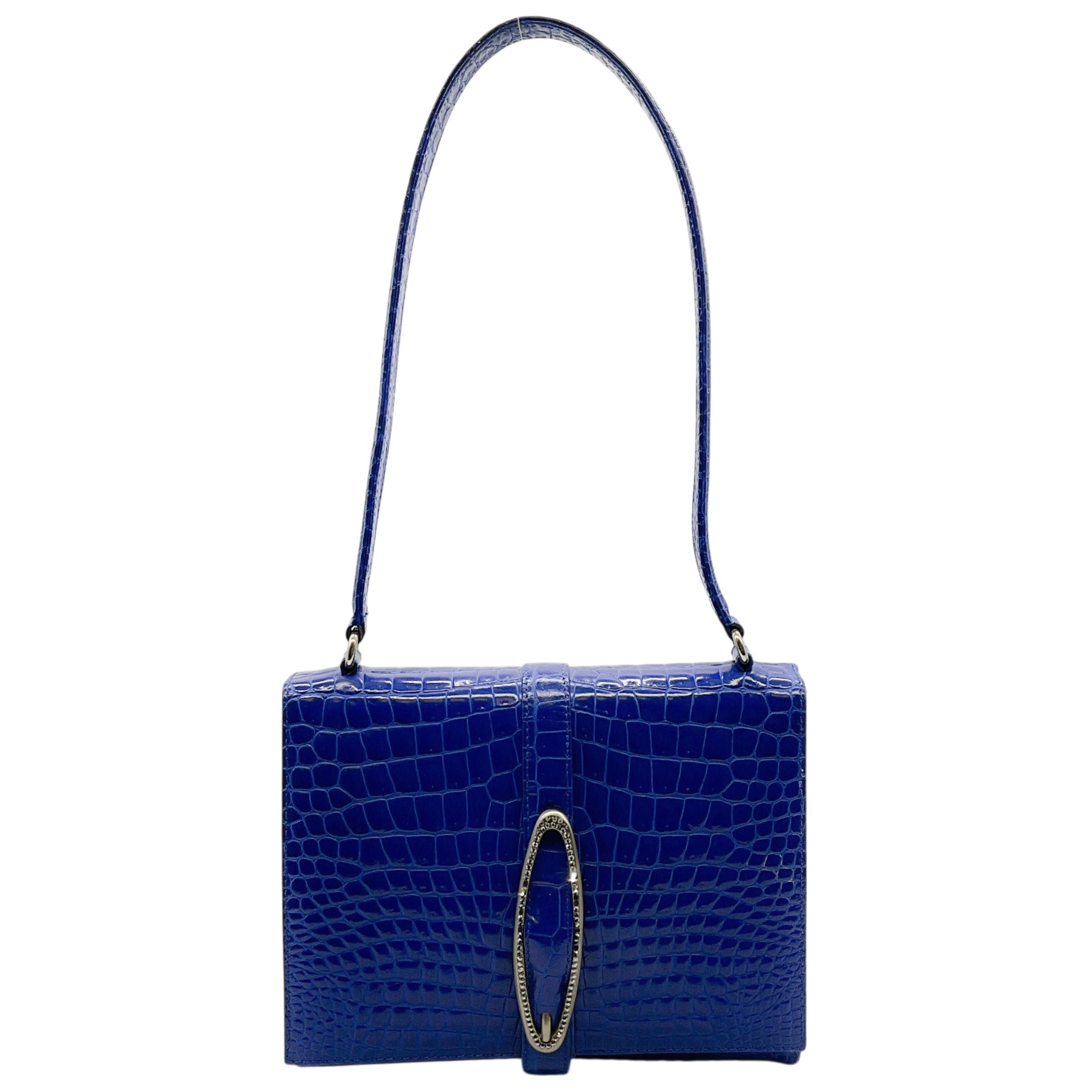 Gianni Versace Vintage Blue Crocodile Embossed Shoulder Bag

