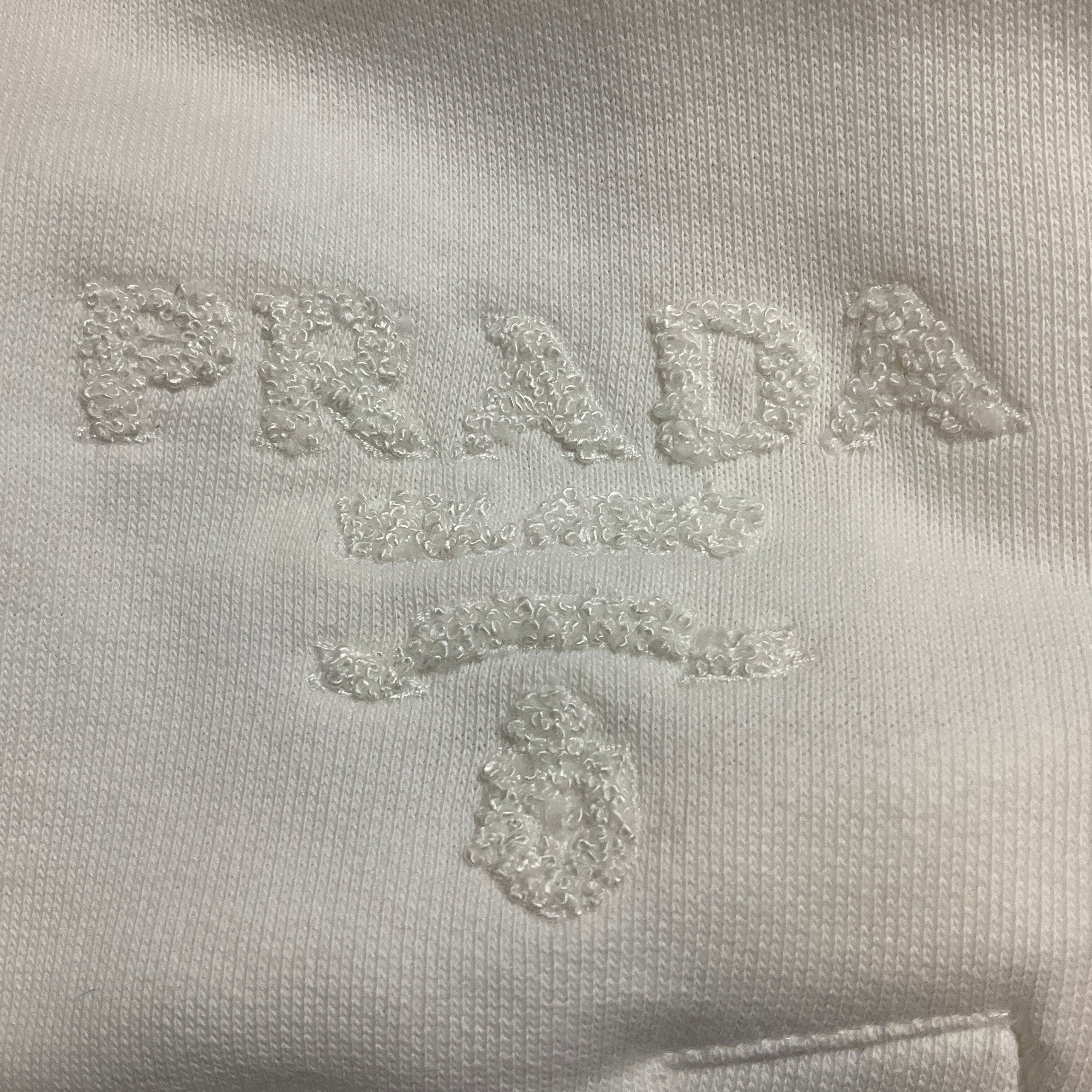 Prada White Logo Detail Zip Front Terrycloth Bomber Jacket