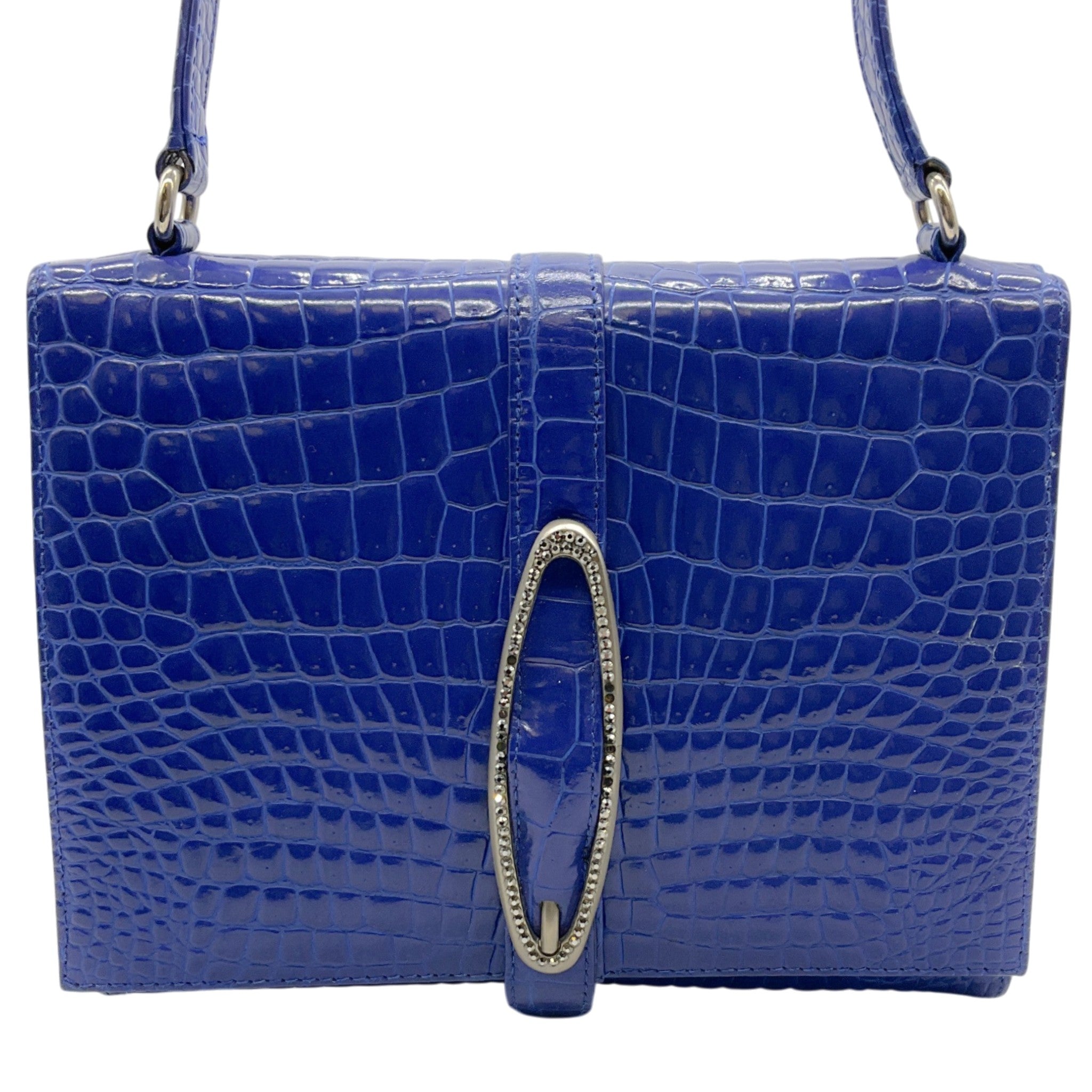 Gianni Versace Vintage Blue Crocodile Embossed Shoulder Bag