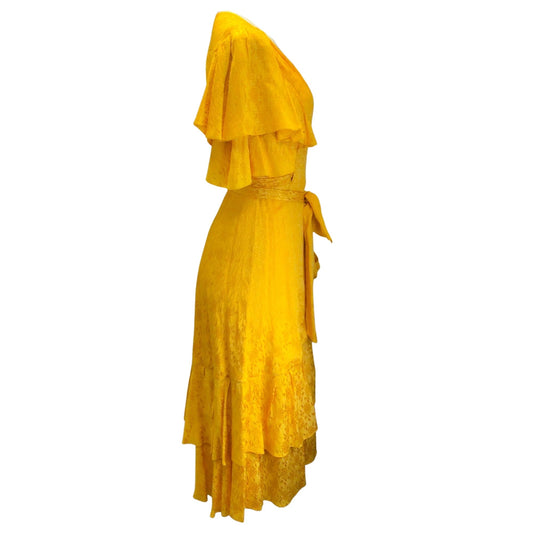 Prabal Gurung Saffron Ruffled Satin Wrap Dress