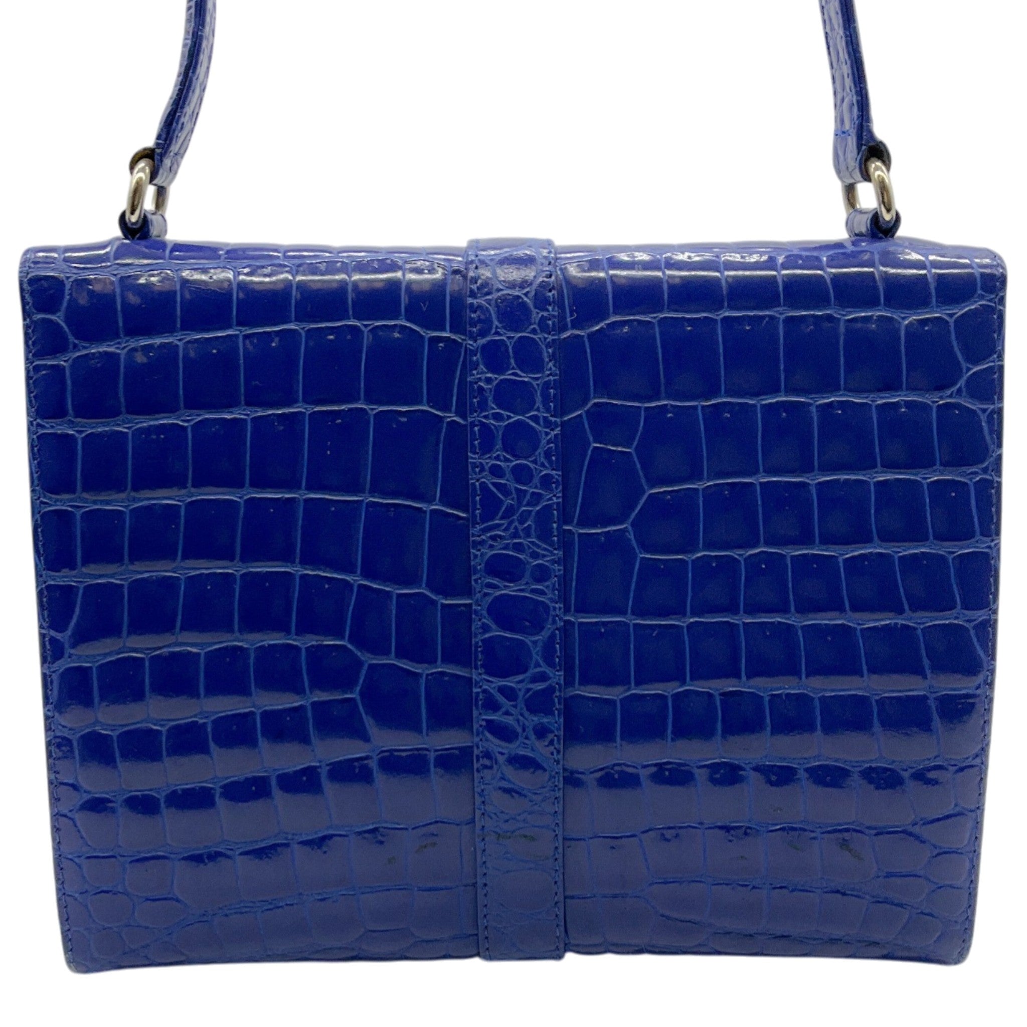 Gianni Versace Vintage Blue Crocodile Embossed Shoulder Bag