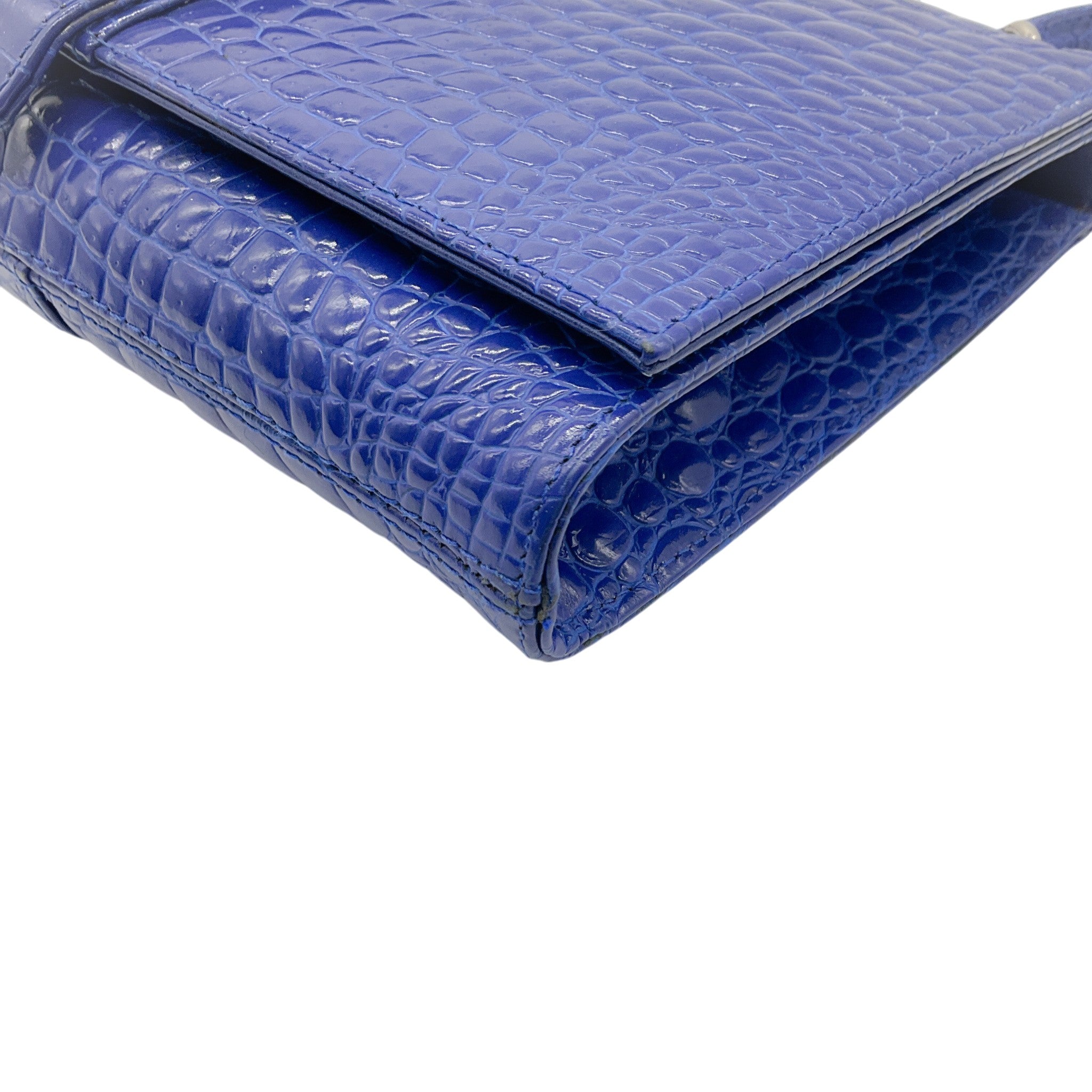 Gianni Versace Vintage Blue Crocodile Embossed Shoulder Bag