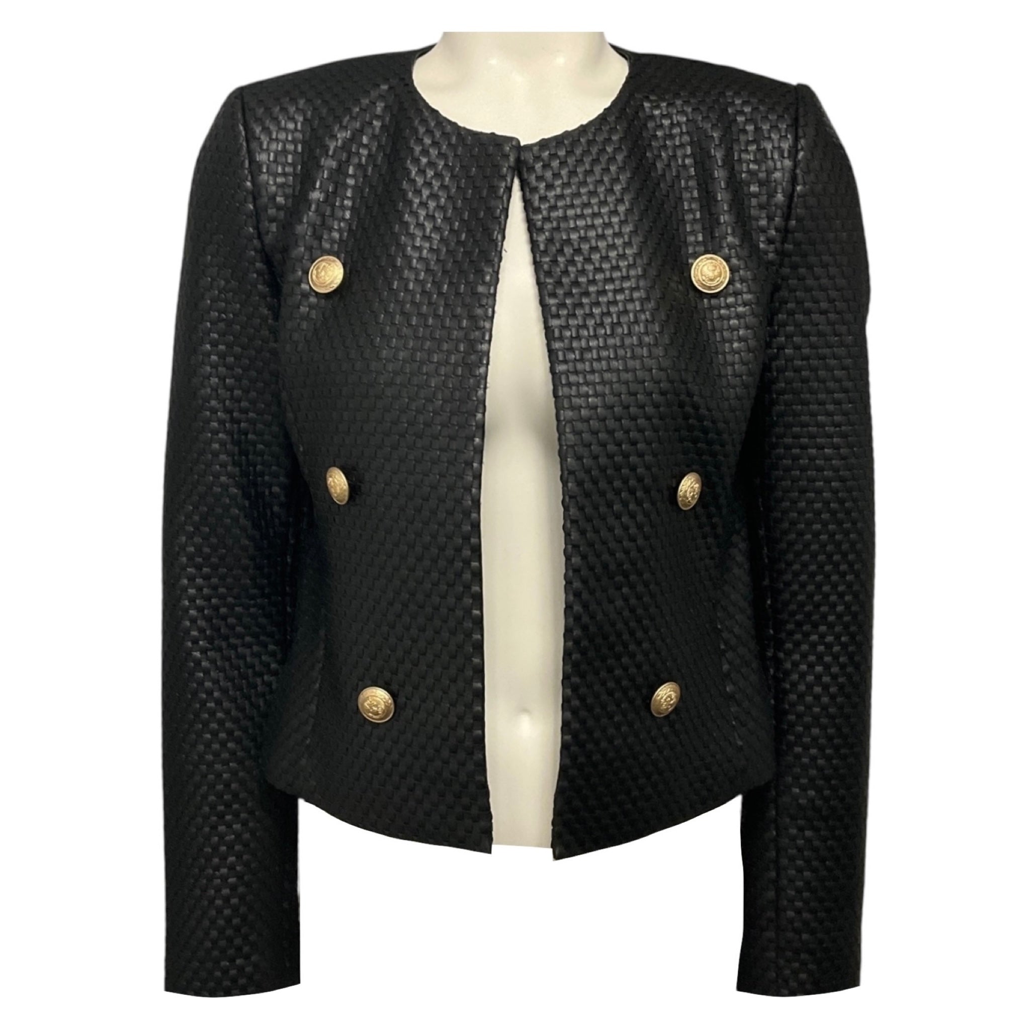L'Agence Black Basketweave Faux Leather Jacket