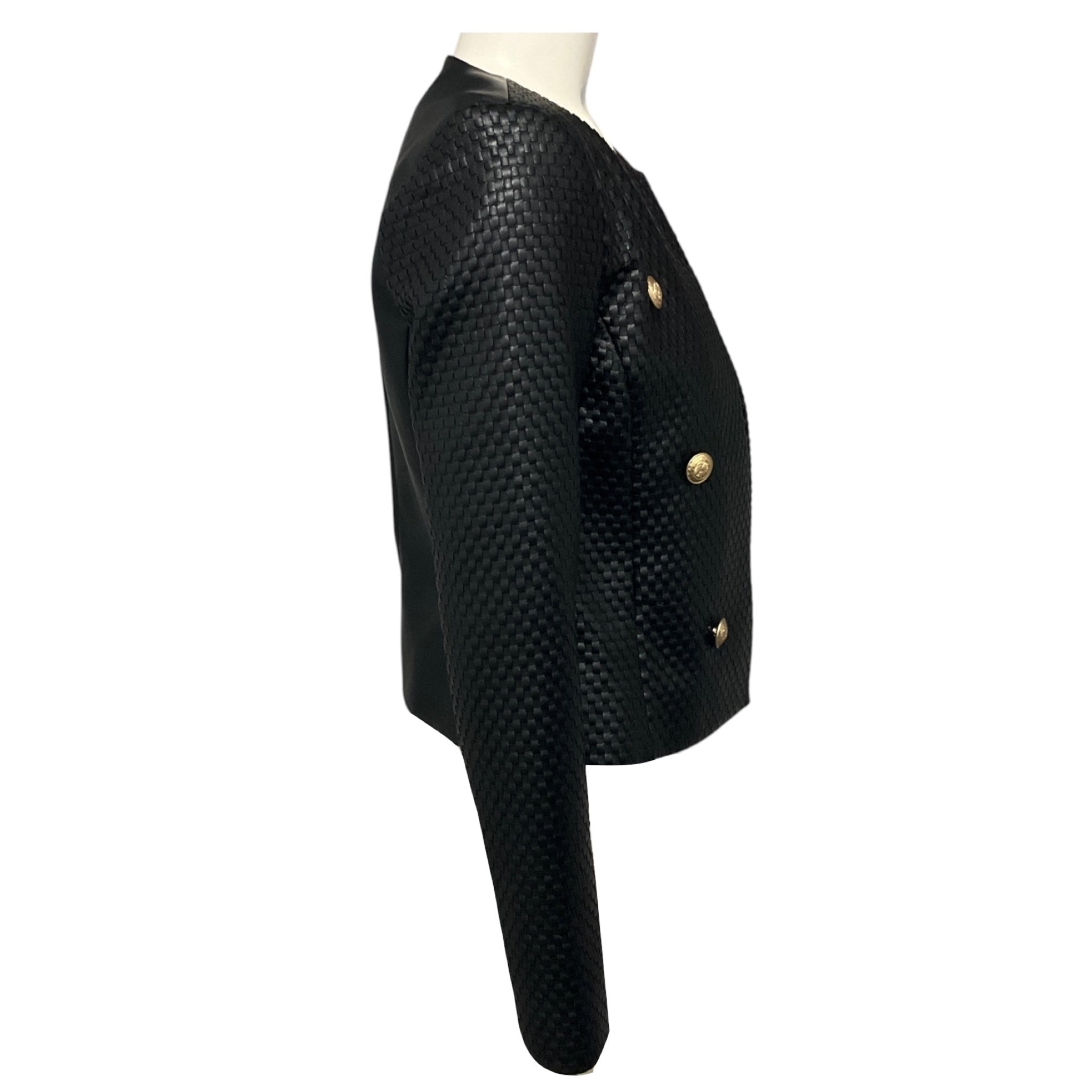 L'Agence Black Basketweave Faux Leather Jacket