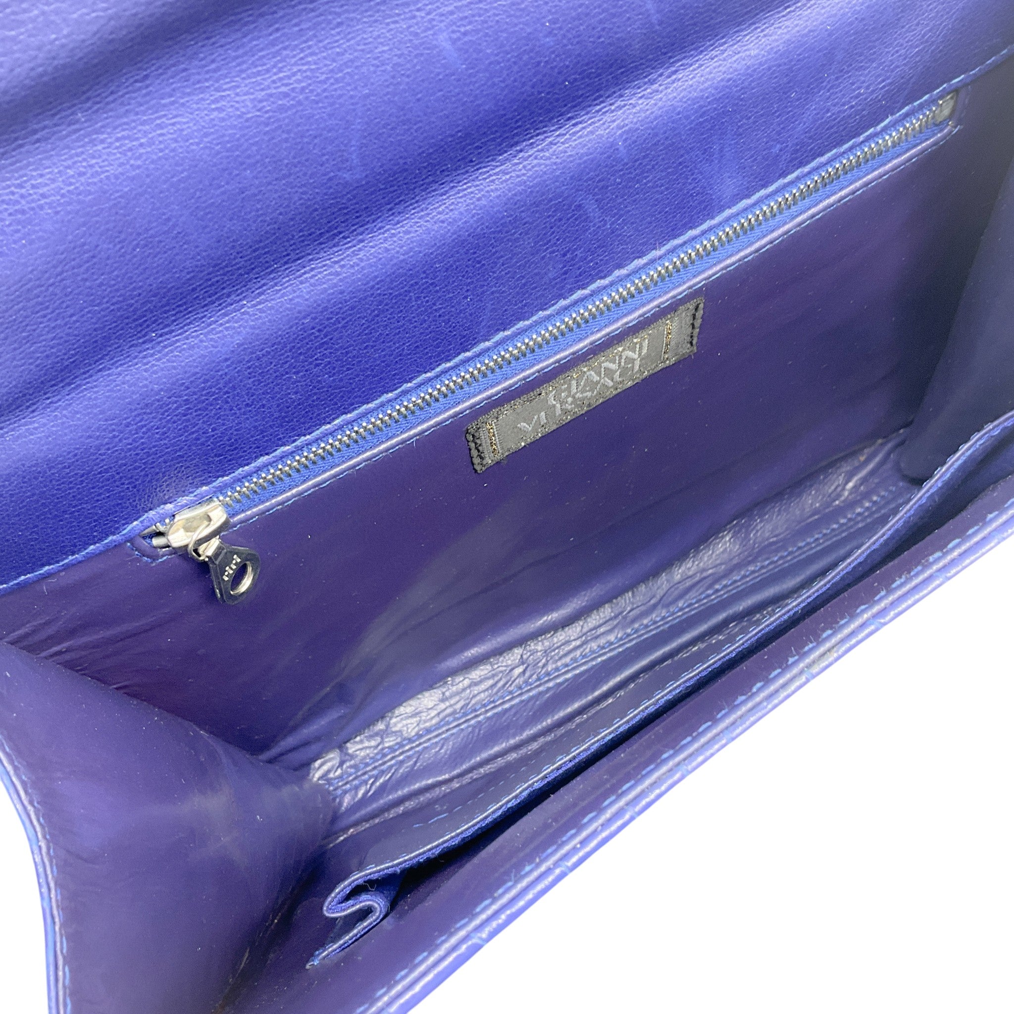 Gianni Versace Vintage Blue Crocodile Embossed Shoulder Bag