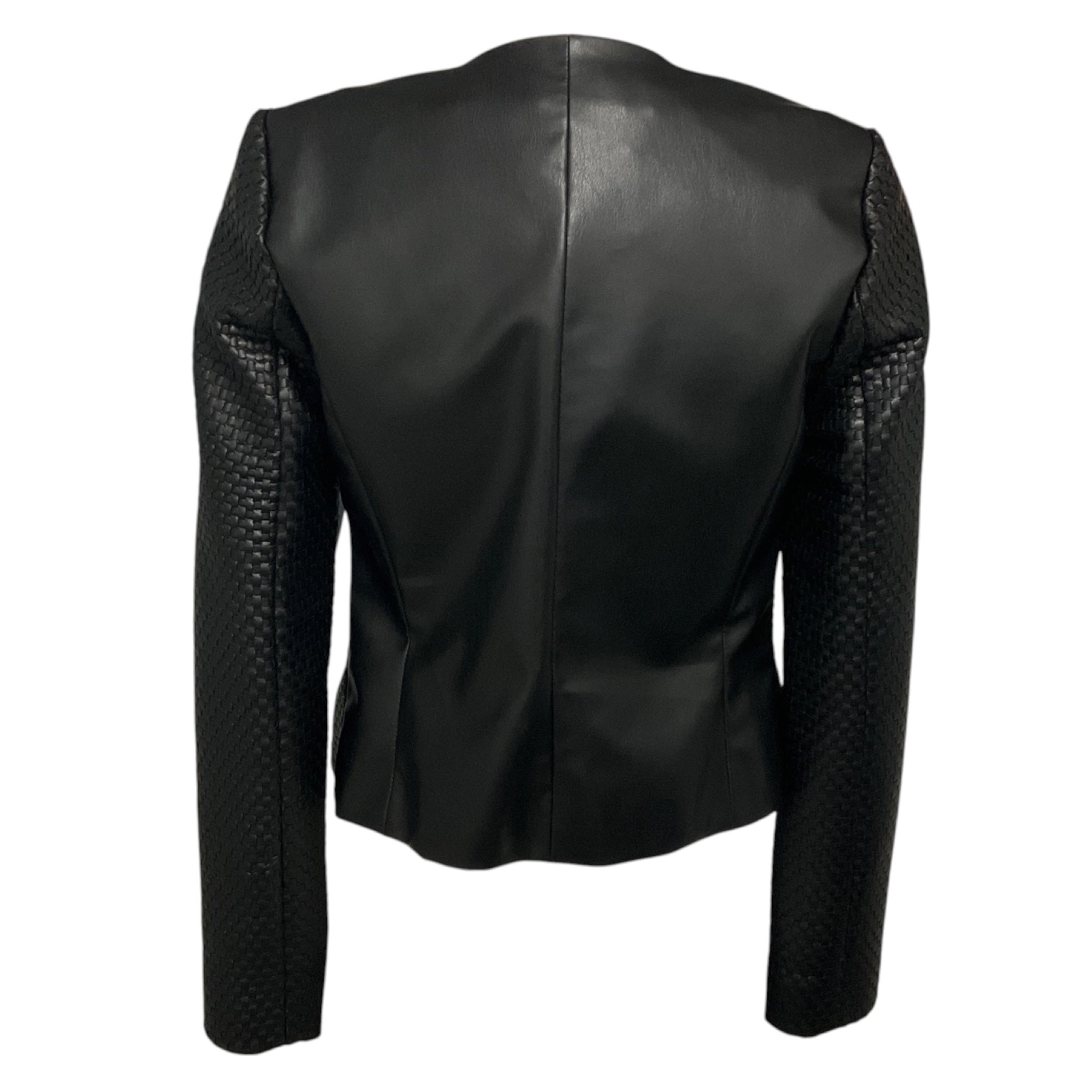 L'Agence Black Basketweave Faux Leather Jacket