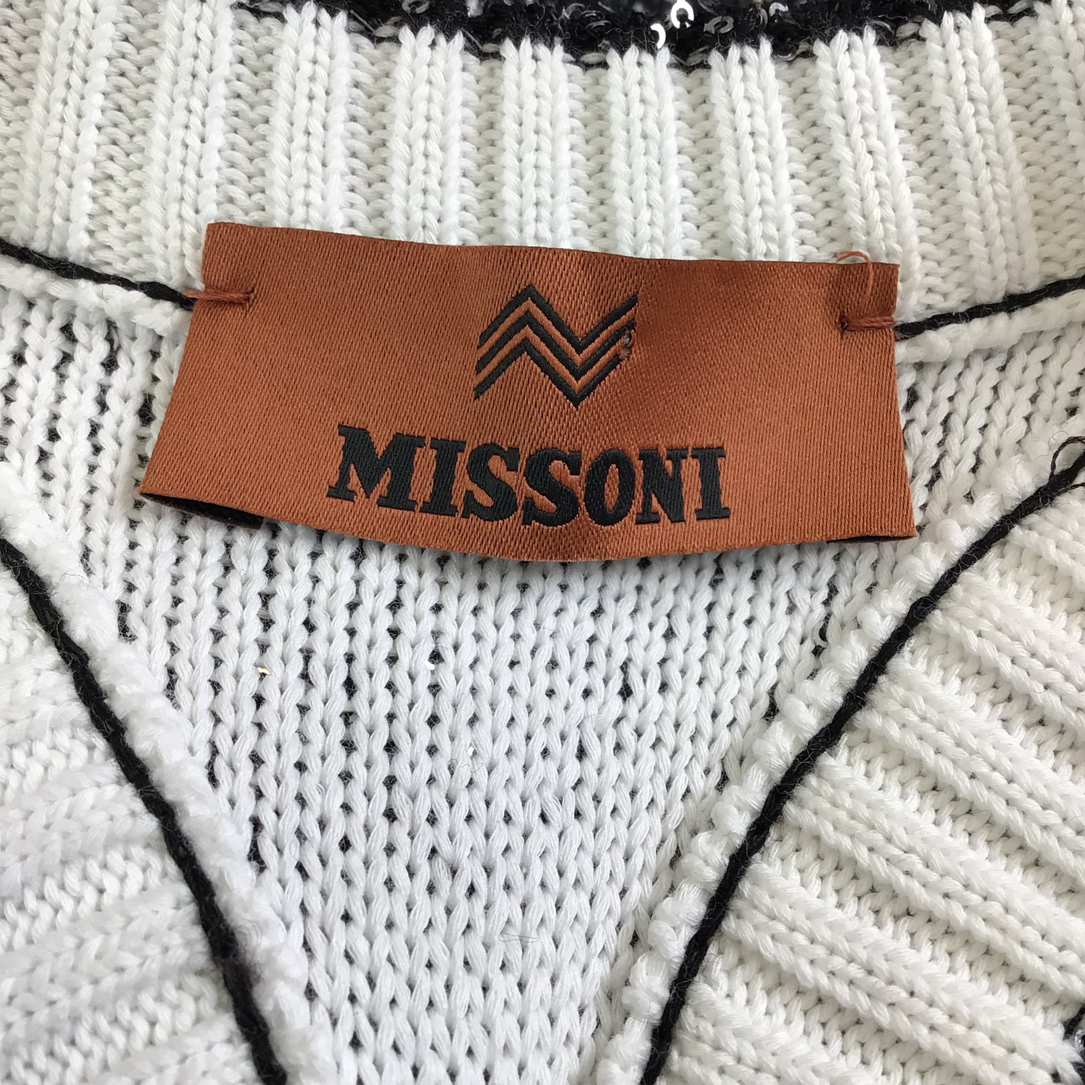 Missoni Black / White / Silver Sequined Racerback V-Neck Sleeveless Knit Dress