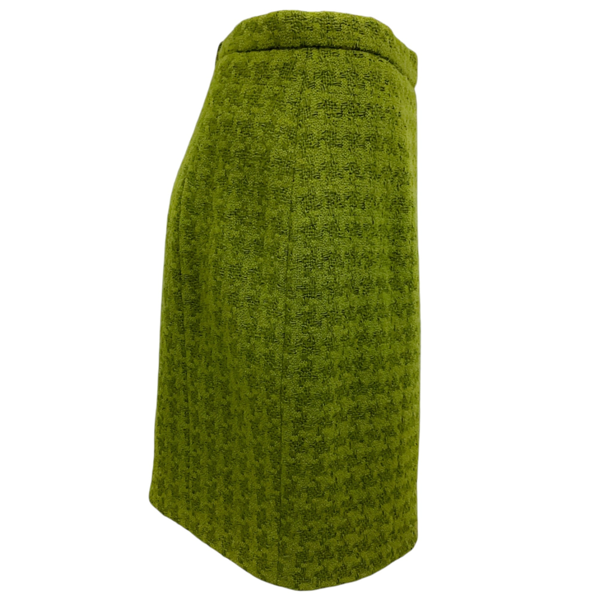 Chanel Boutique Vintage Green CC Logo Button Houndstooth Wool Skirt
