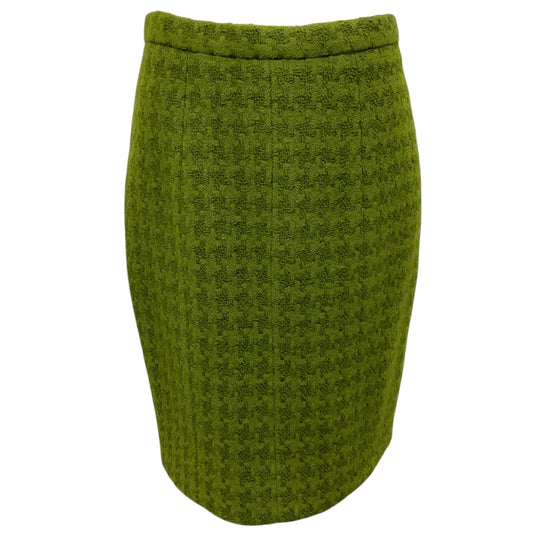 Chanel Boutique Vintage Green CC Logo Button Houndstooth Wool Skirt