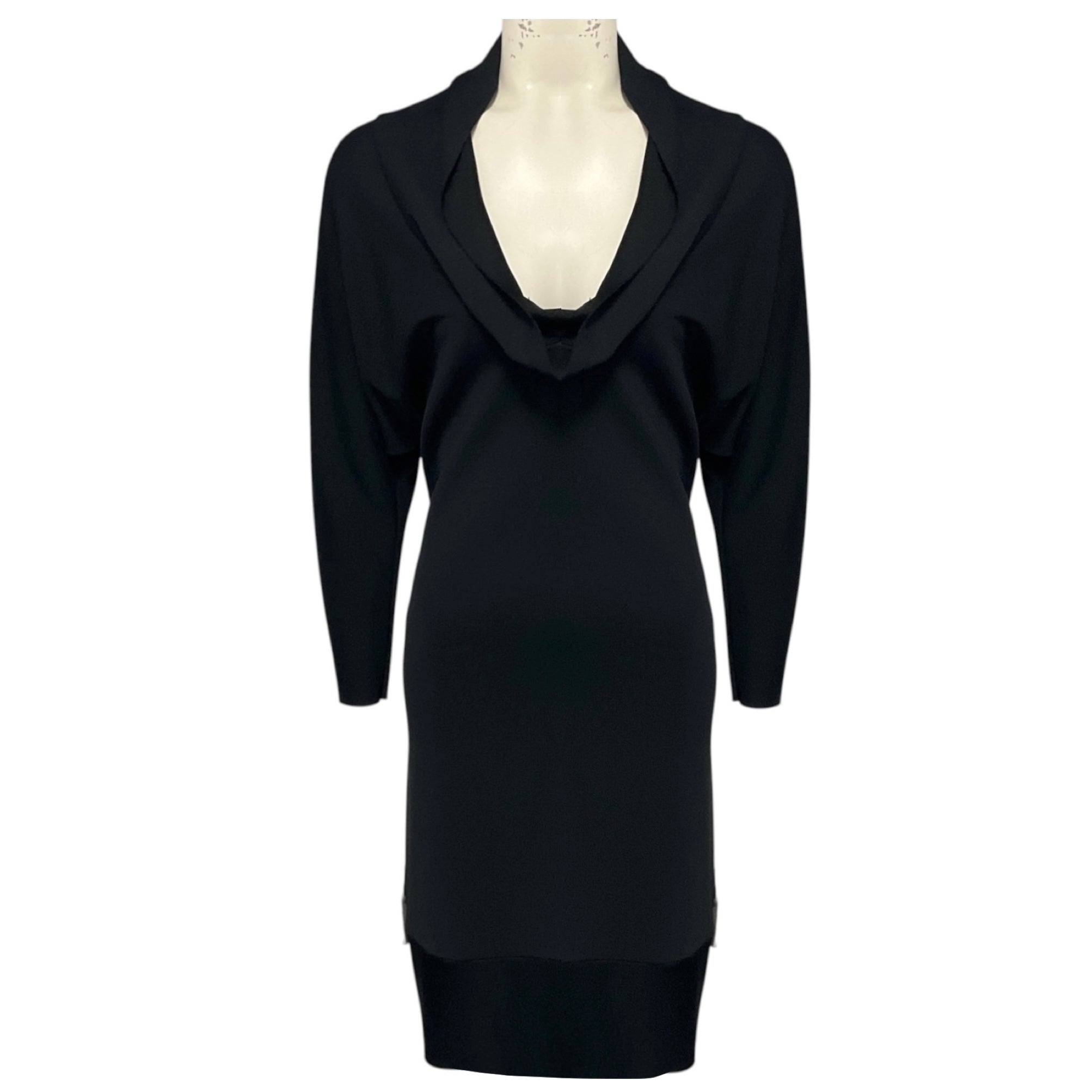 Balenciaga Black Draped Long Sleeved Crepe Dress