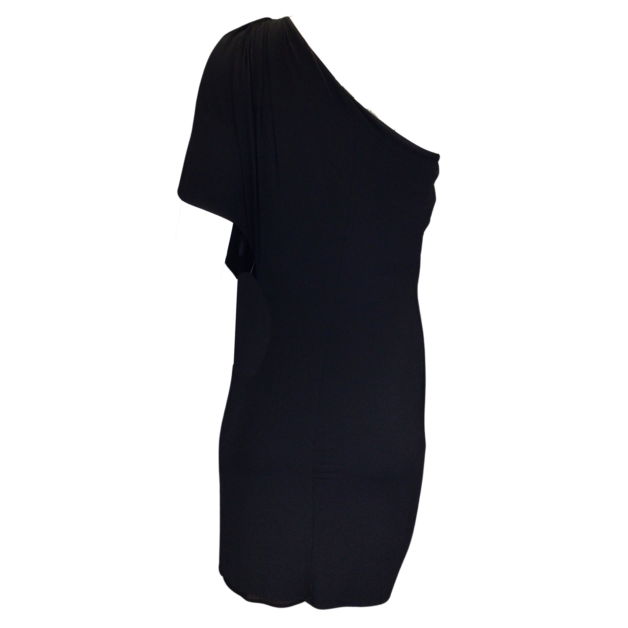 Roberto Cavalli Black Rhinestone Embellished One Shoulder Jersey Dress
