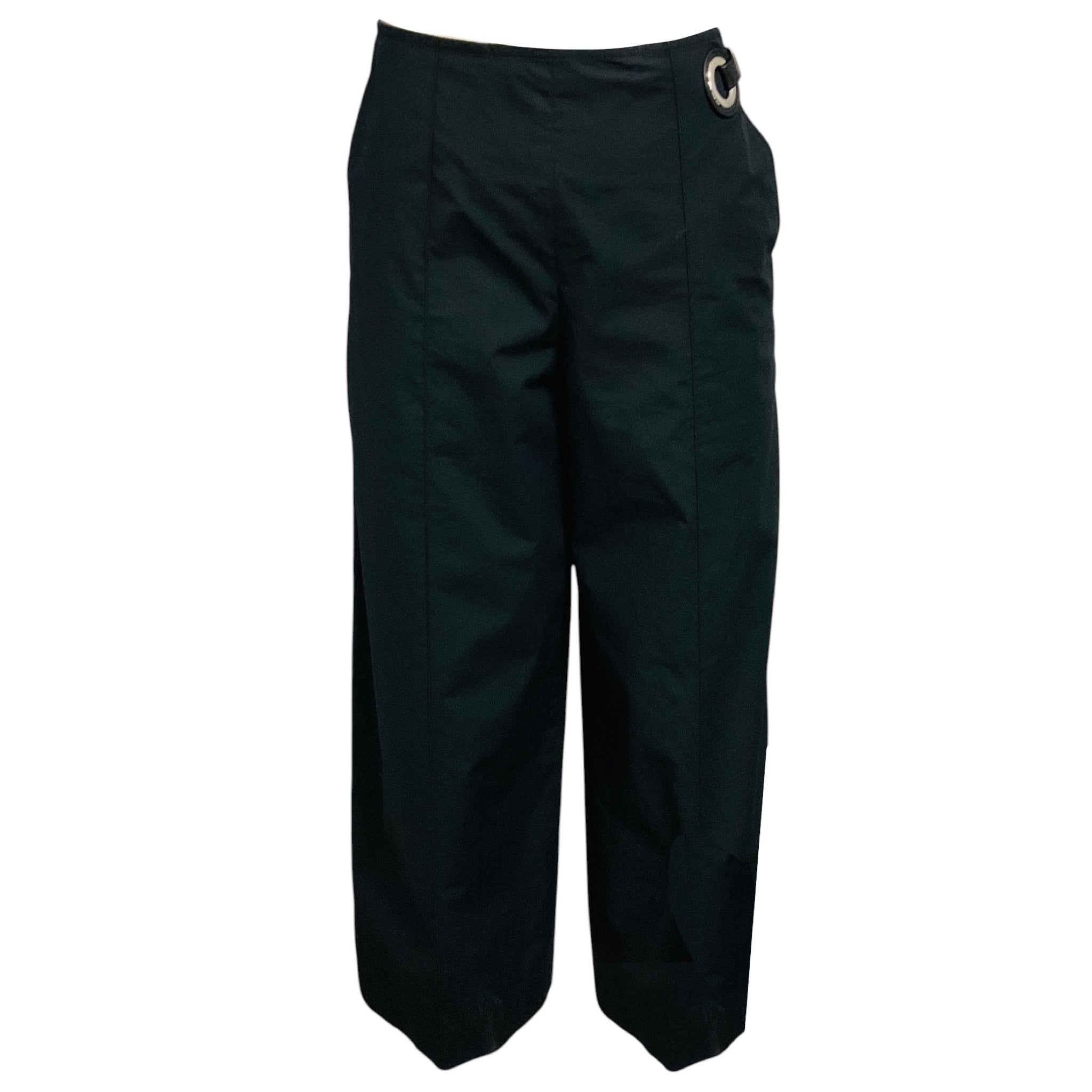 Hermes Black Cotton Pants with Lambskin Leather Belt