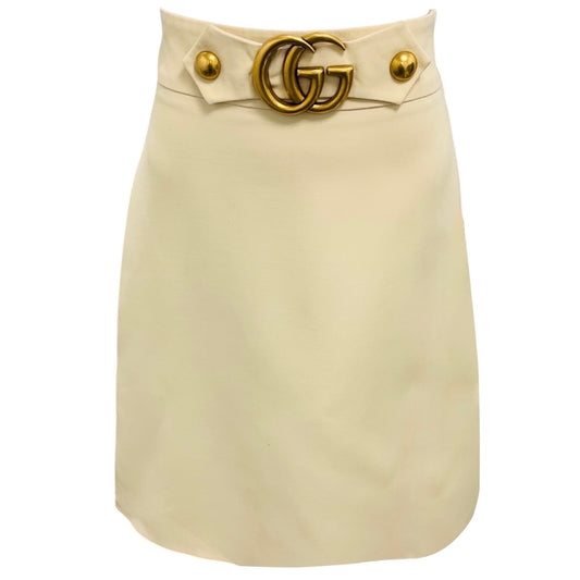 Gucci Ivory / Antiqued Gold GG Buckle A-Line Skirt