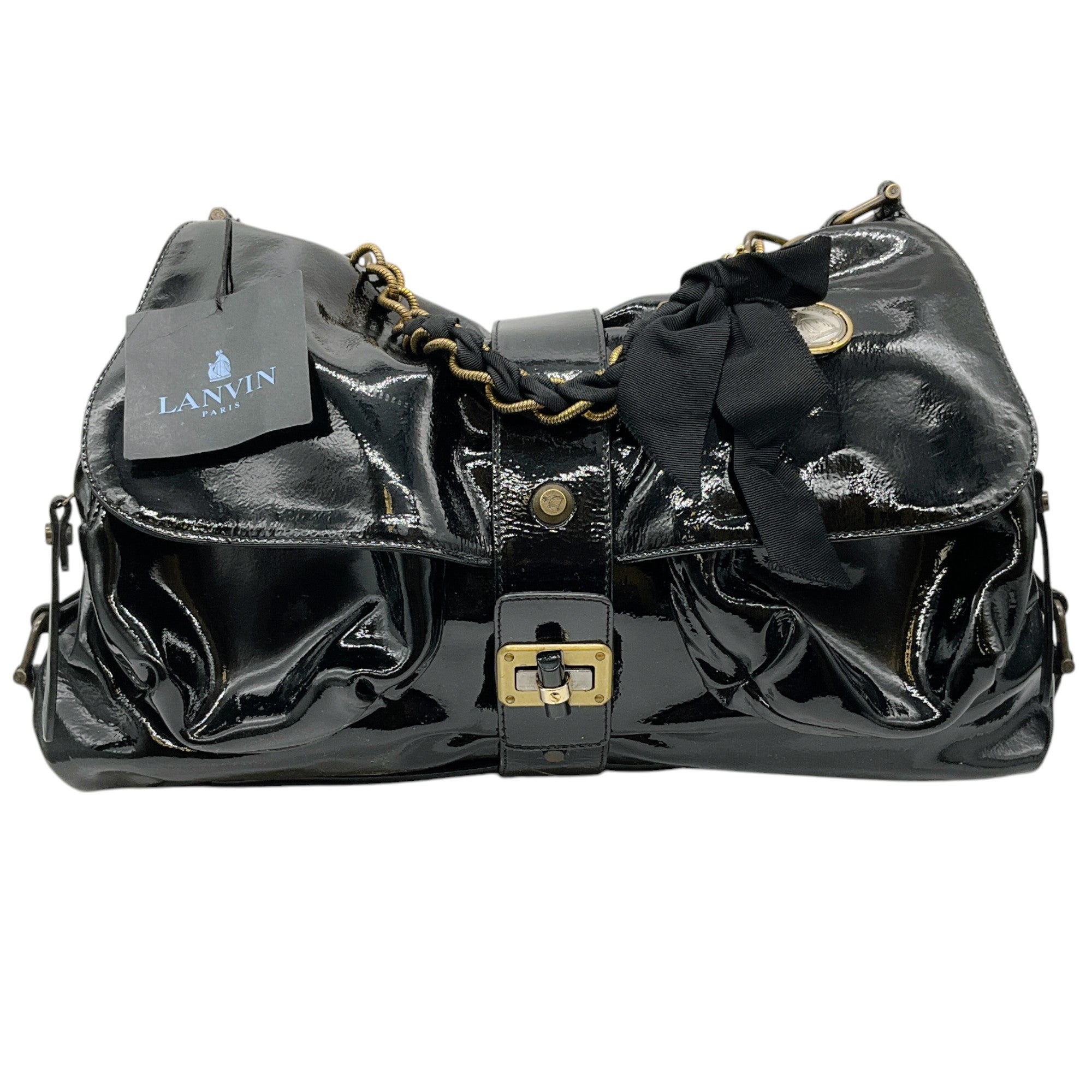 Lanvin Black Patent Leather Sac Pise Shoulder Bag
