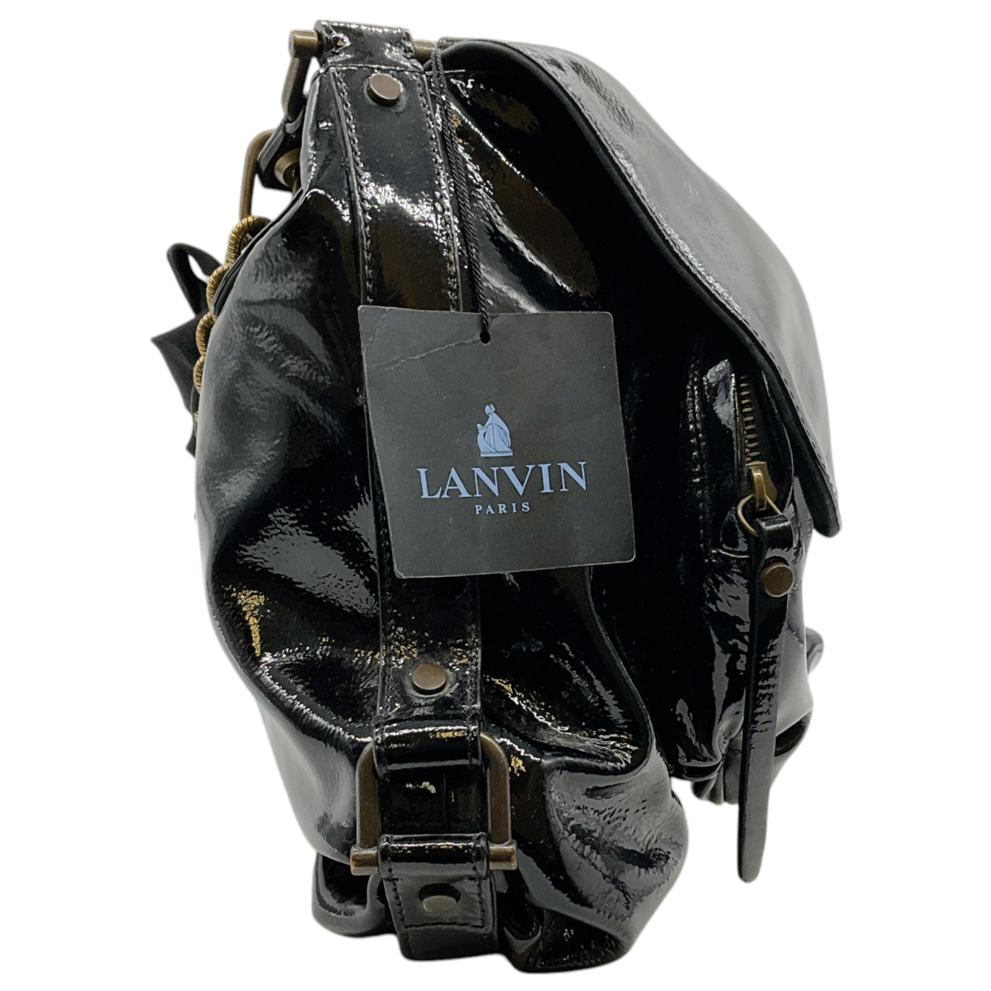 Lanvin Black Patent Leather Sac Pise Shoulder Bag