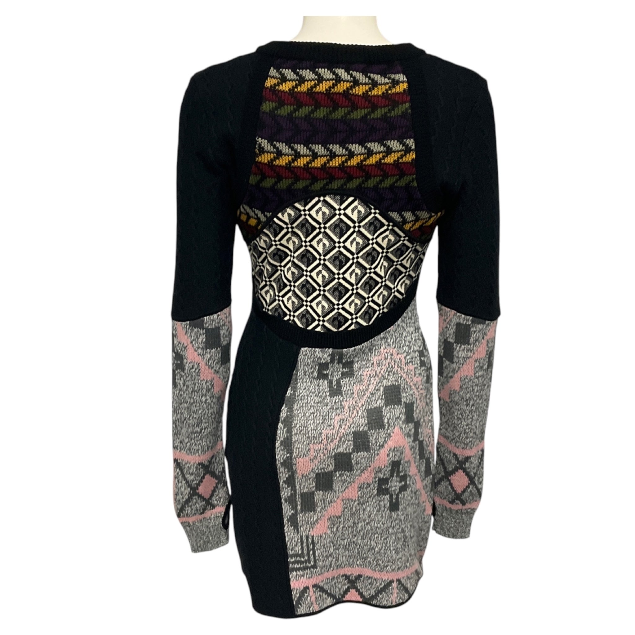 Marine Serre Black Multi Crazy Pullover Sweater Dress