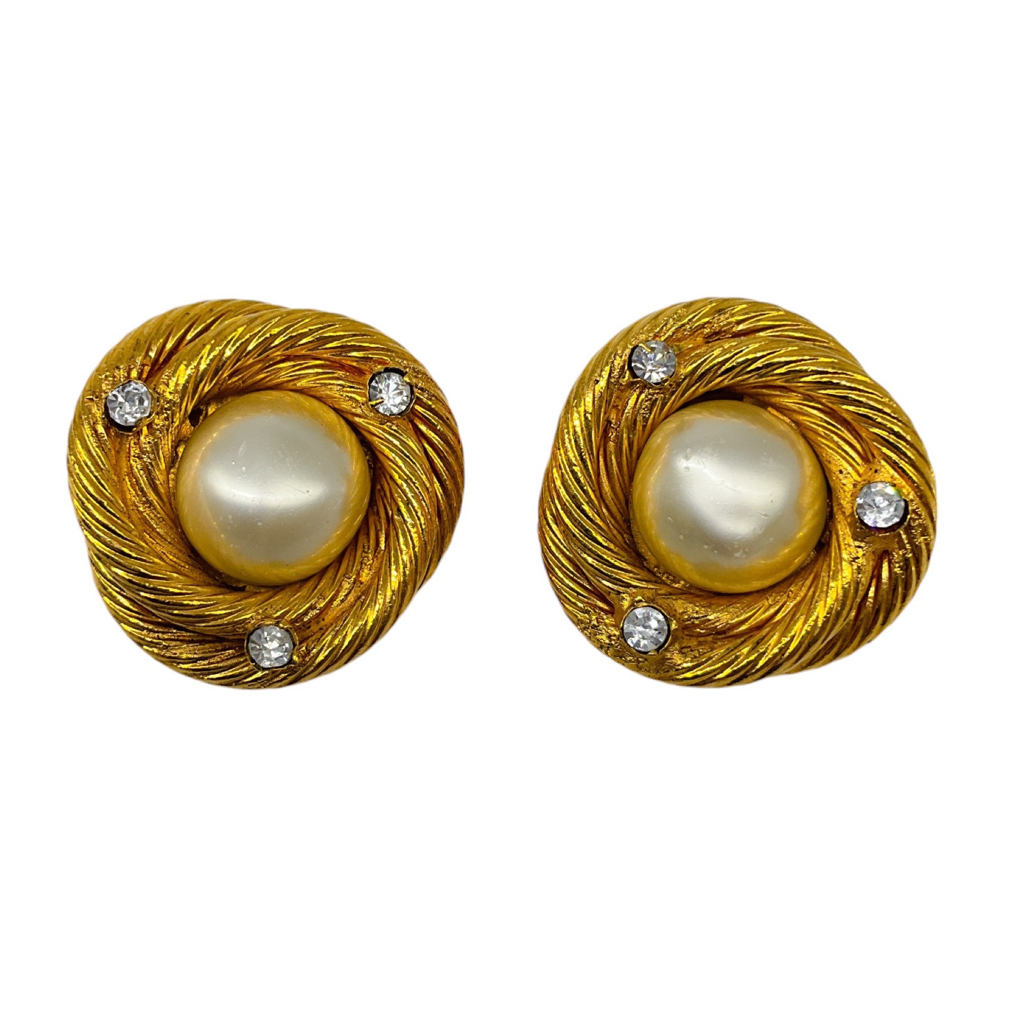 Chanel Gold Pearl Swirl Clip-On Earrings