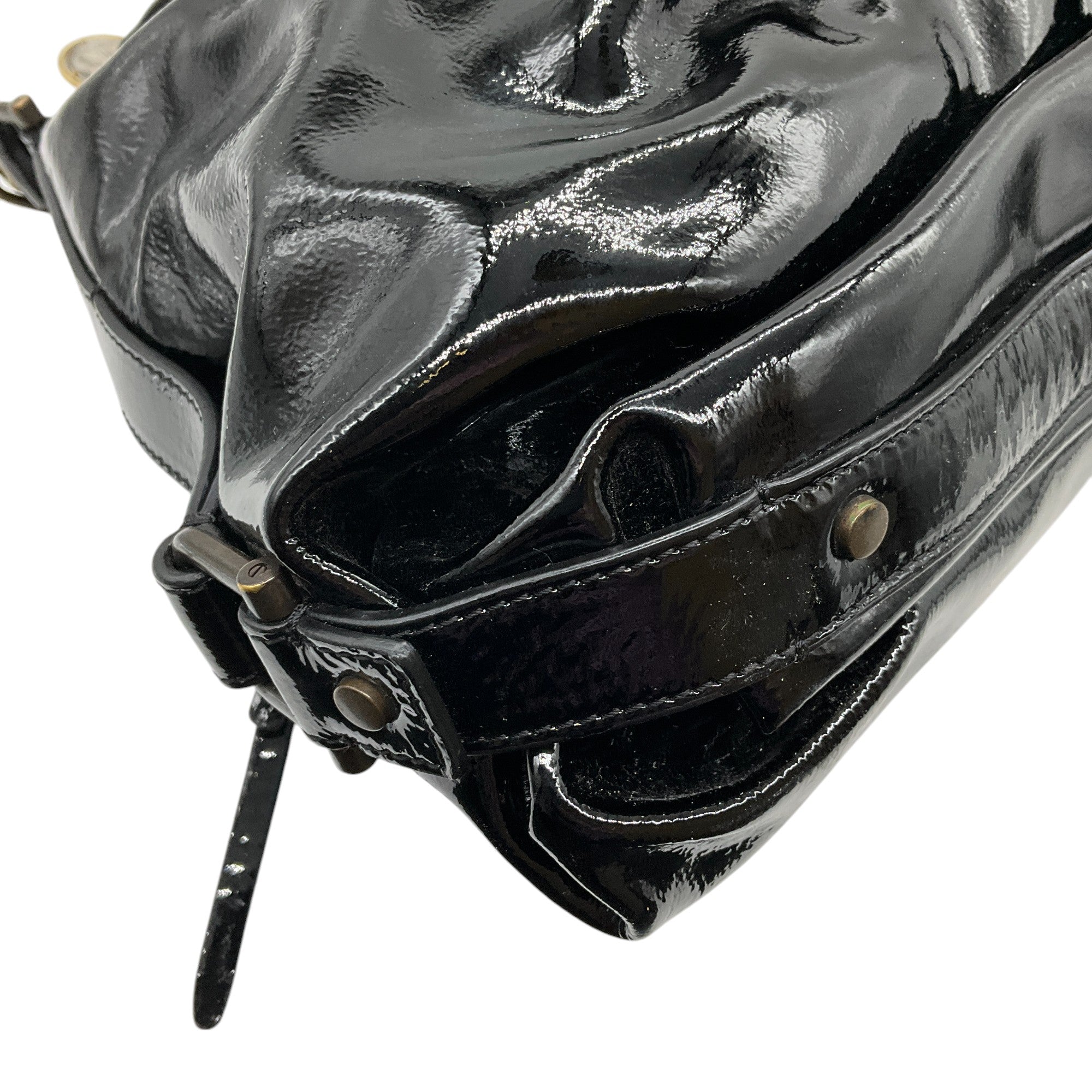 Lanvin Black Patent Leather Sac Pise Shoulder Bag