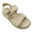 Load image into Gallery viewer, Christian Dior Ecru / Gold Signature Logo Raw Edge Trim Canvas Dioract Flat Slingback Sandals
