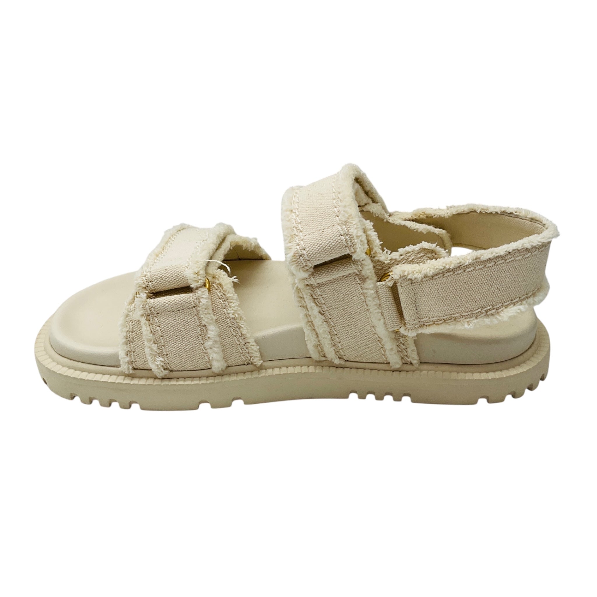 Christian Dior Ecru / Gold Signature Logo Raw Edge Trim Canvas Dioract Flat Slingback Sandals