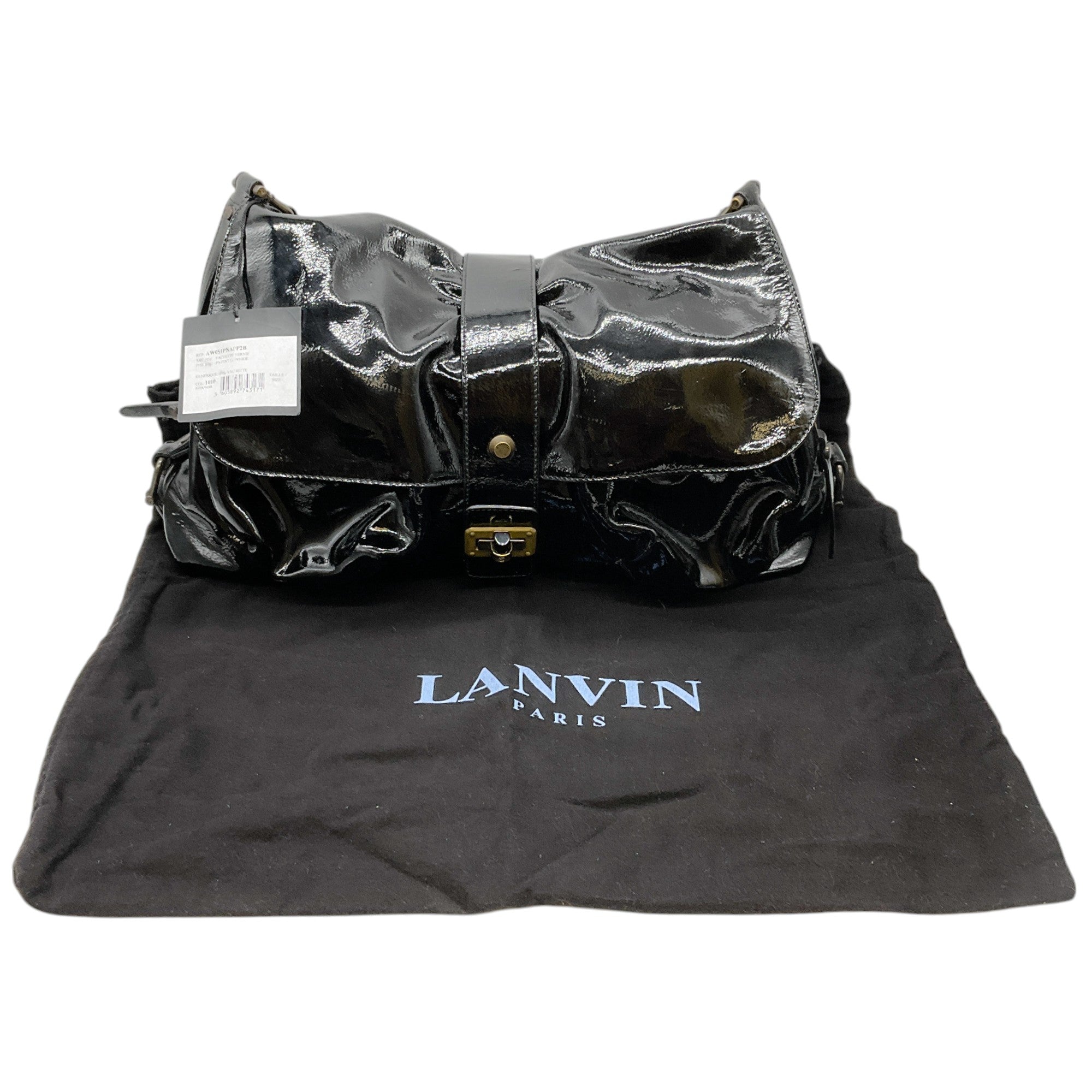 Lanvin Black Patent Leather Sac Pise Shoulder Bag