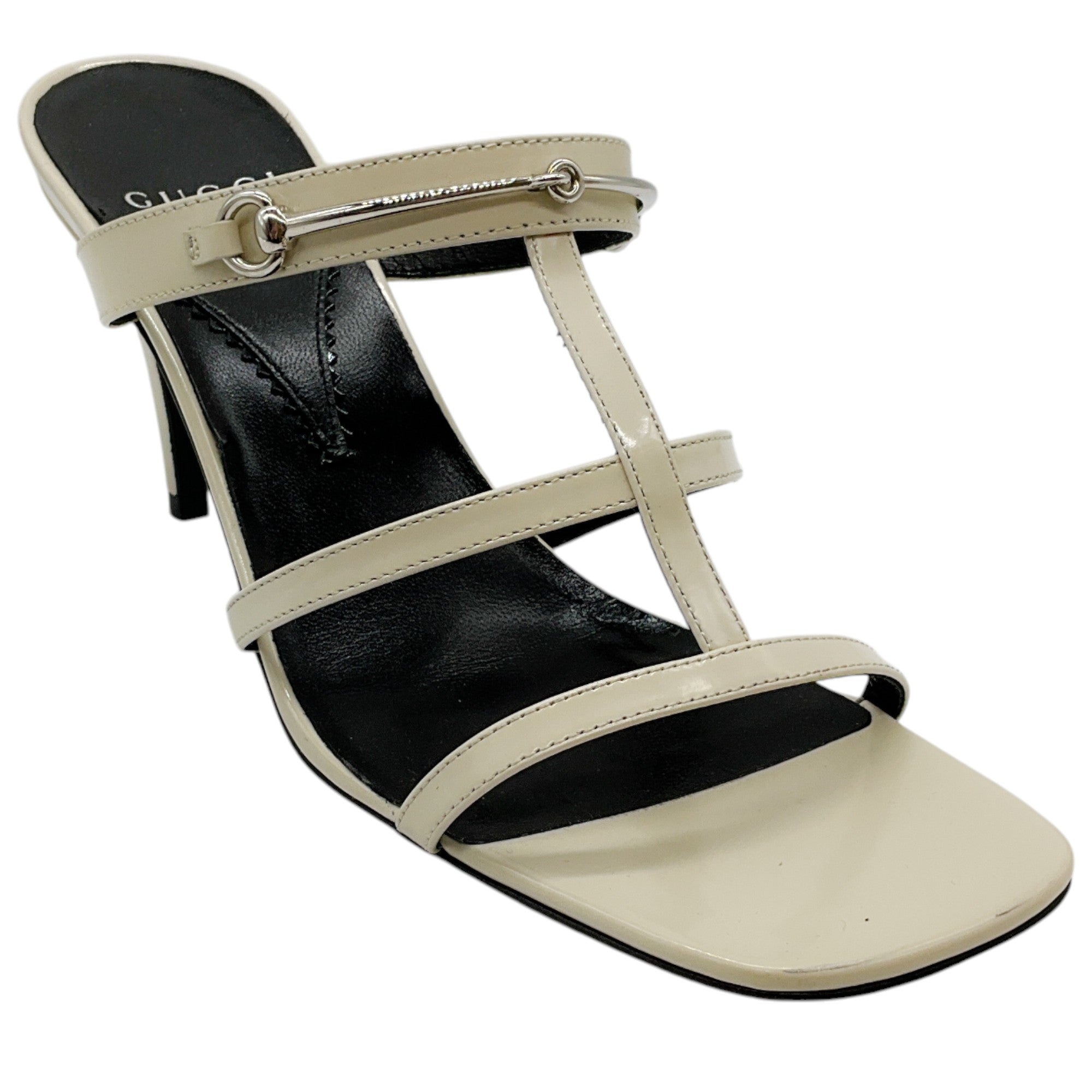 Gucci Bone Patent Leather Cage Sandals with Horsebit
