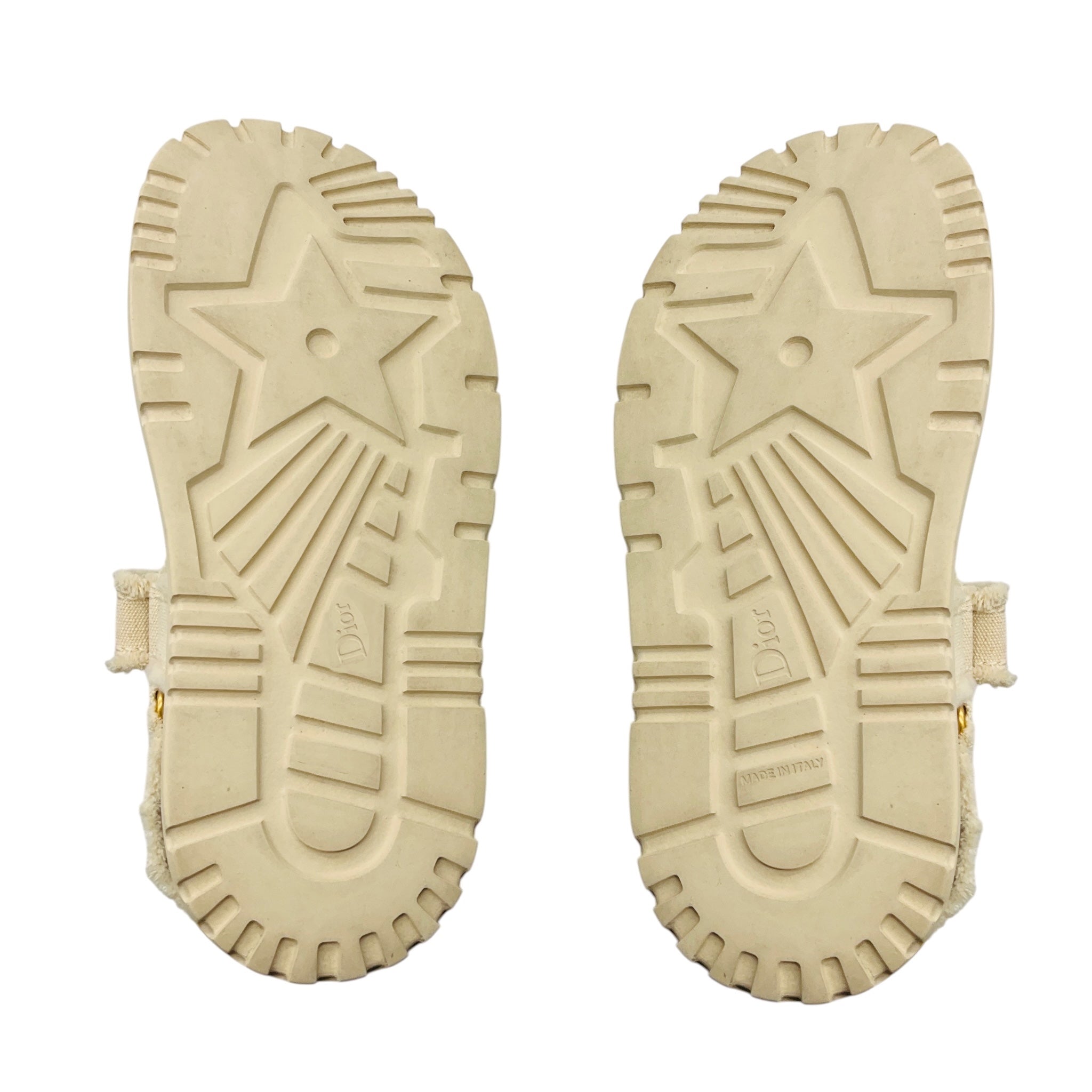 Christian Dior Ecru / Gold Signature Logo Raw Edge Trim Canvas Dioract Flat Slingback Sandals