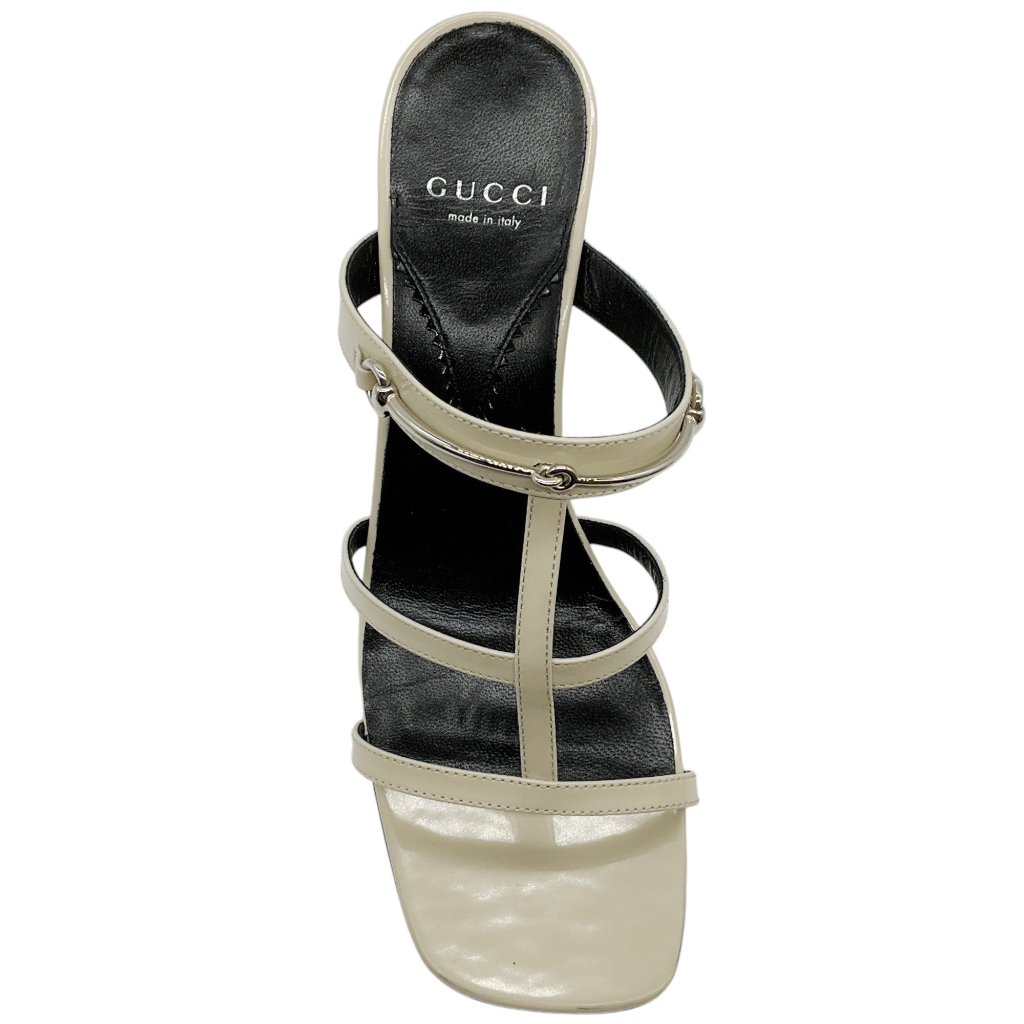 Gucci Bone Patent Leather Cage Sandals with Horsebit