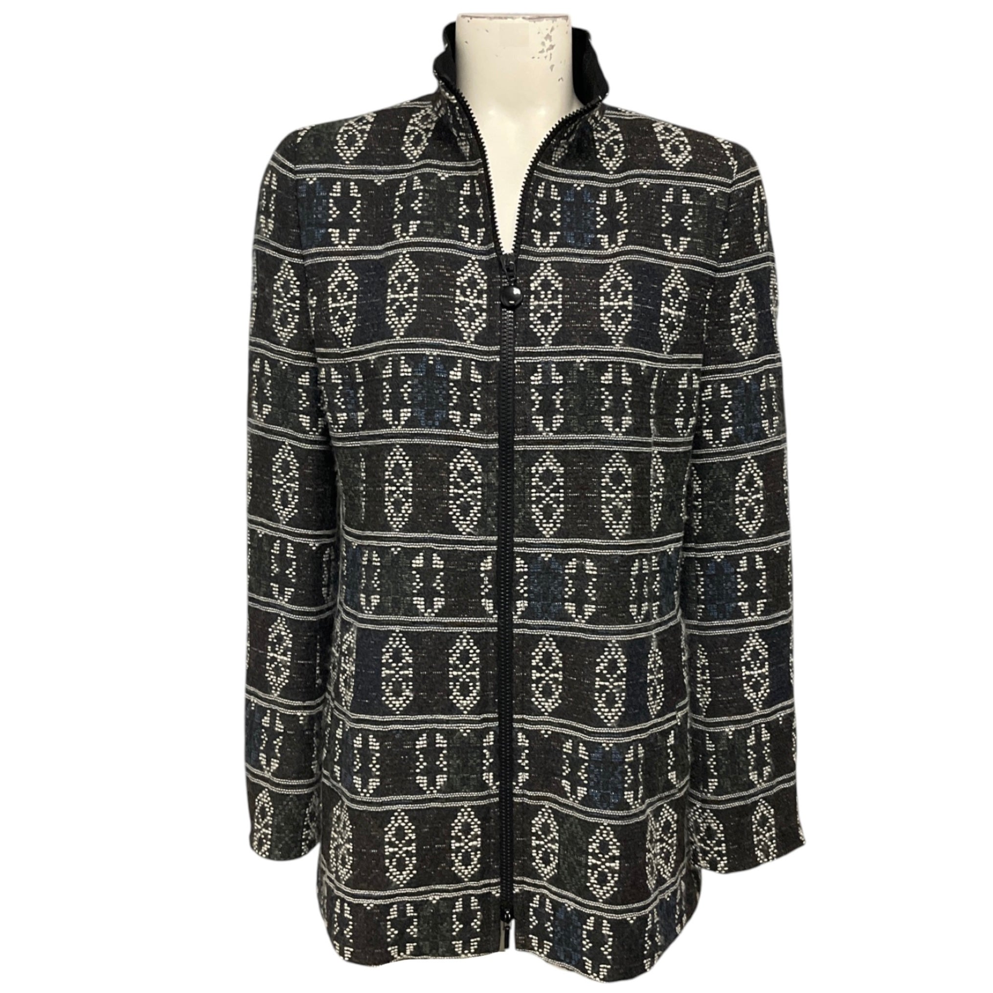 Akris Punto Black Multi Patterned Zip Front Wool Jacket